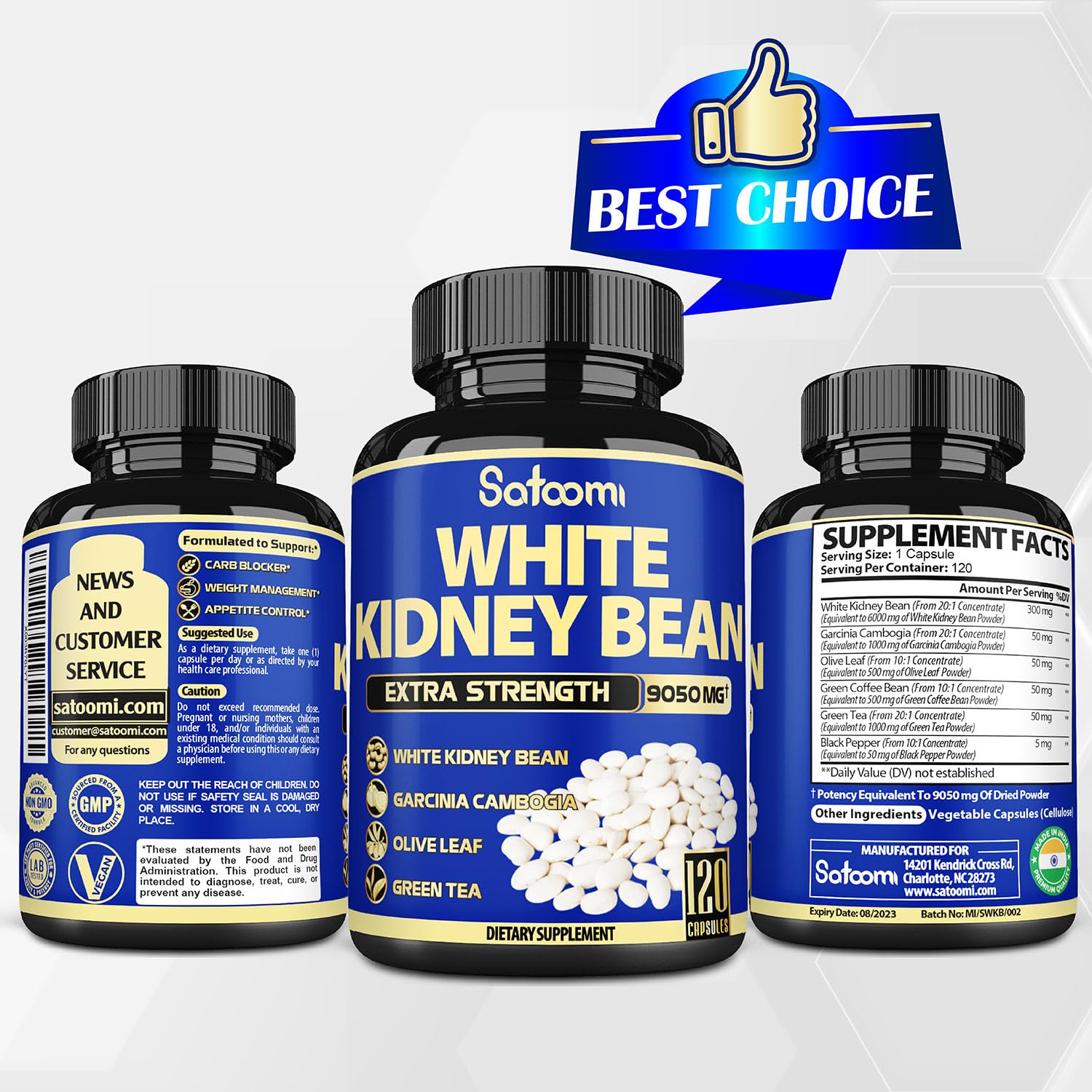 6in1 White Kidney Bean Extract Capsules 9050 Mg - with Garcinia Cambogia, Olive Leaf Satoomi buy supplements canada