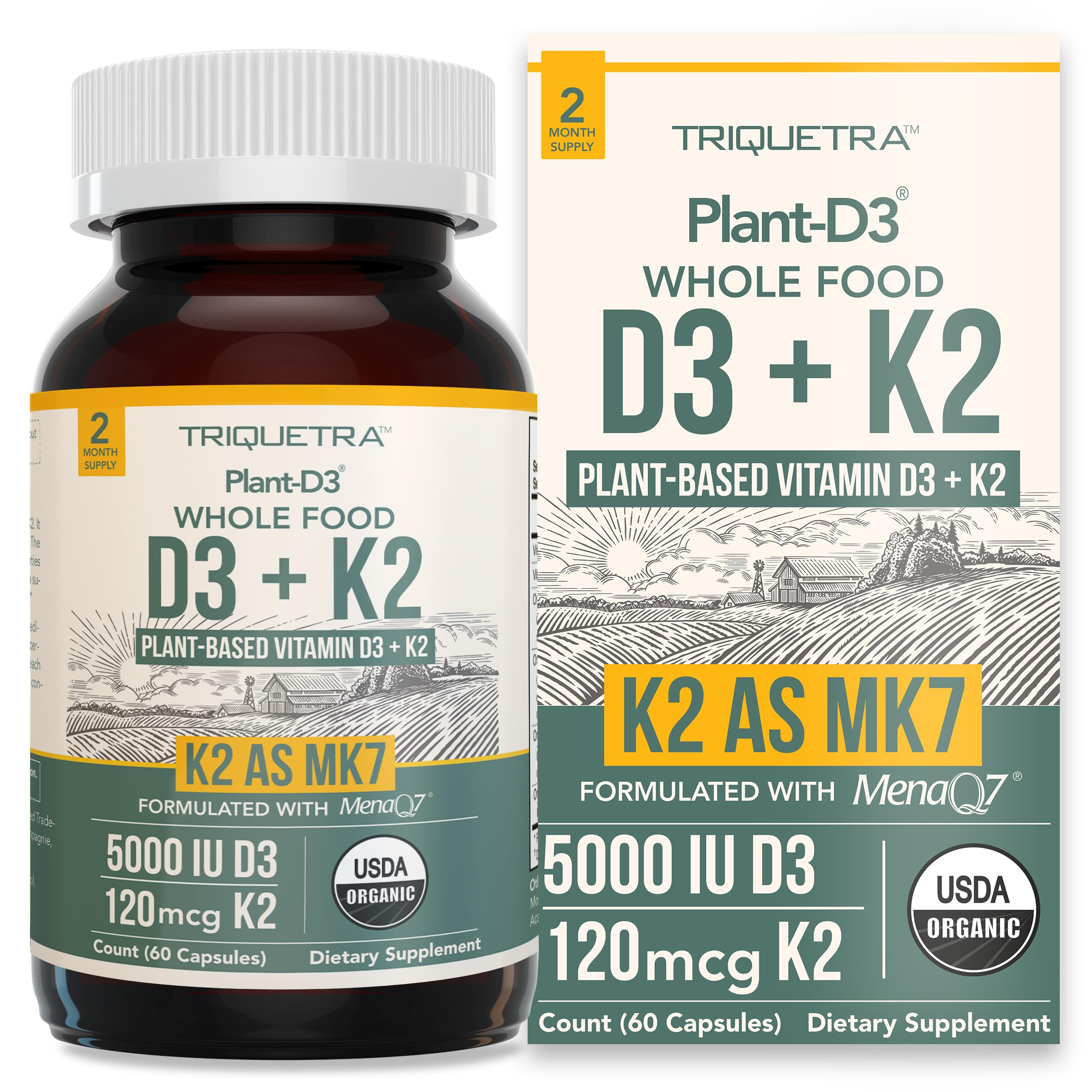 Organic Plant D3 + K2 | 5000 iu D3 + 120 mcg K2 as All-Trans MK7 from MenaQ7® - 100% Whole Food, Raw & Vegan | Enhanced Digestion with Prebiotic Triquetra Health buy supplements canada