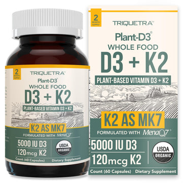 Organic Plant D3 + K2 | 5000 iu D3 + 120 mcg K2 as All-Trans MK7 from MenaQ7® - 100% Whole Food, Raw & Vegan | Enhanced Digestion with Prebiotic Triquetra Health buy supplements canada