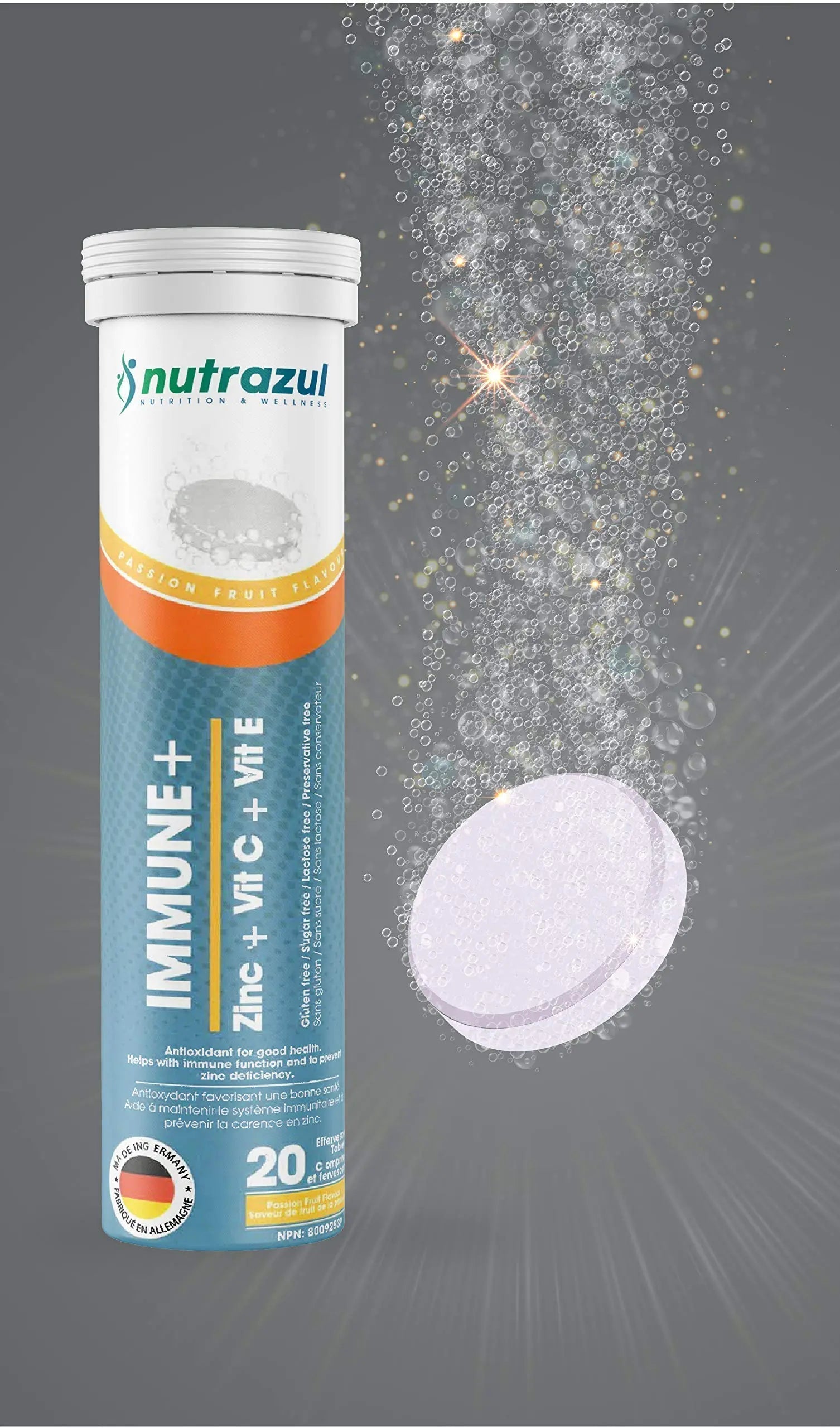 nutrazul Immune+ Effervescent Tablets | Vitamin C and Zinc with Vitamin E | 20 Tablets | Immune Support for Adults & Kids nutrazul buy supplements canada