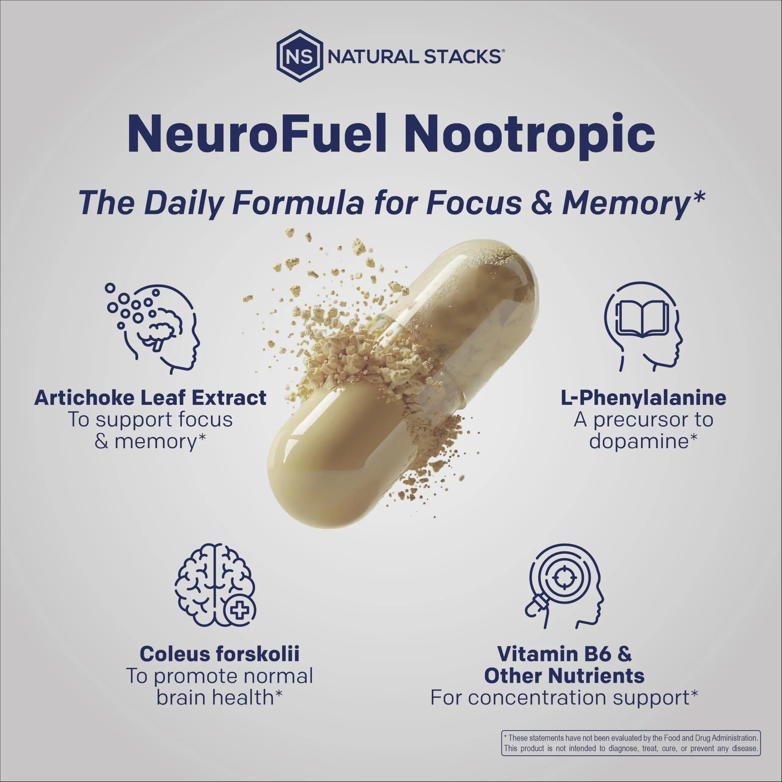 NATURAL STACKS Original NeuroFuel Nootropic Brain Support Supplement - 750mg L-Carnitine & 500mg L-Phenylalanine - Brain Supplement for Memory and Focus* - 75 Focus Pills NATURAL STACKS buy supplements canada