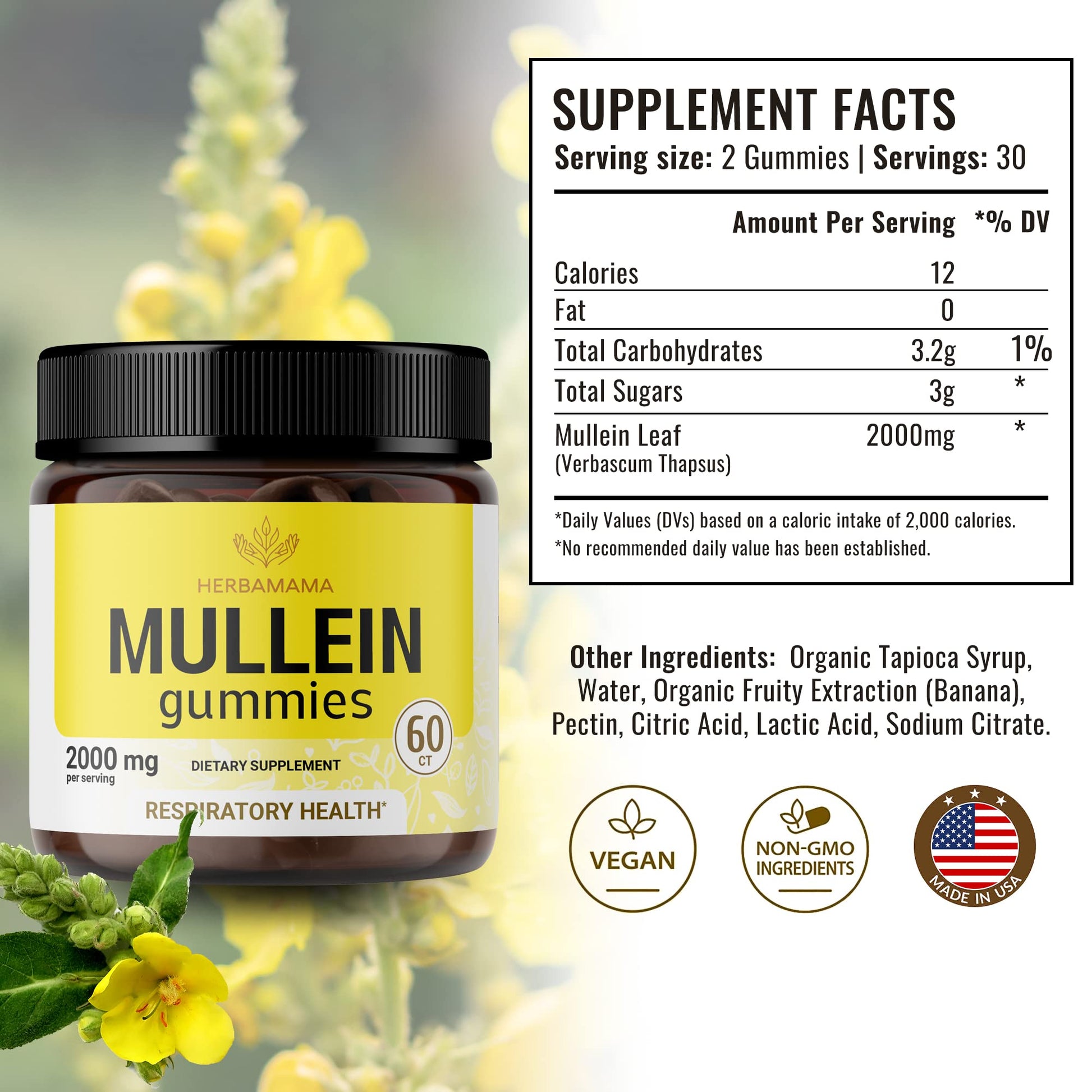 HERBAMAMA Mullein Gummies - Mullein Leaf Dietary Supplement for Respiratory HERBAMAMA buy supplements canada