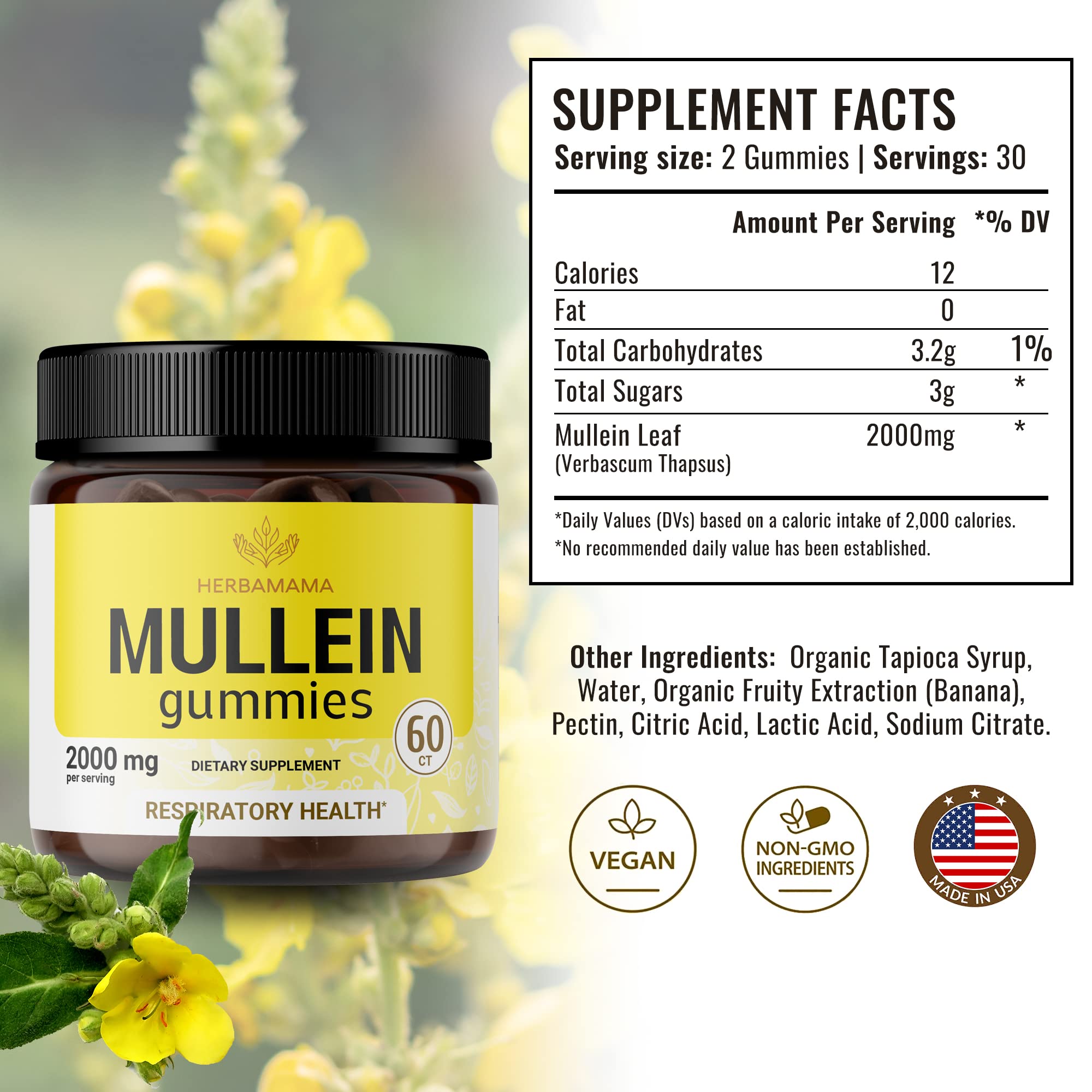 HERBAMAMA Mullein Gummies - Mullein Leaf Dietary Supplement for Respiratory HERBAMAMA buy supplements canada