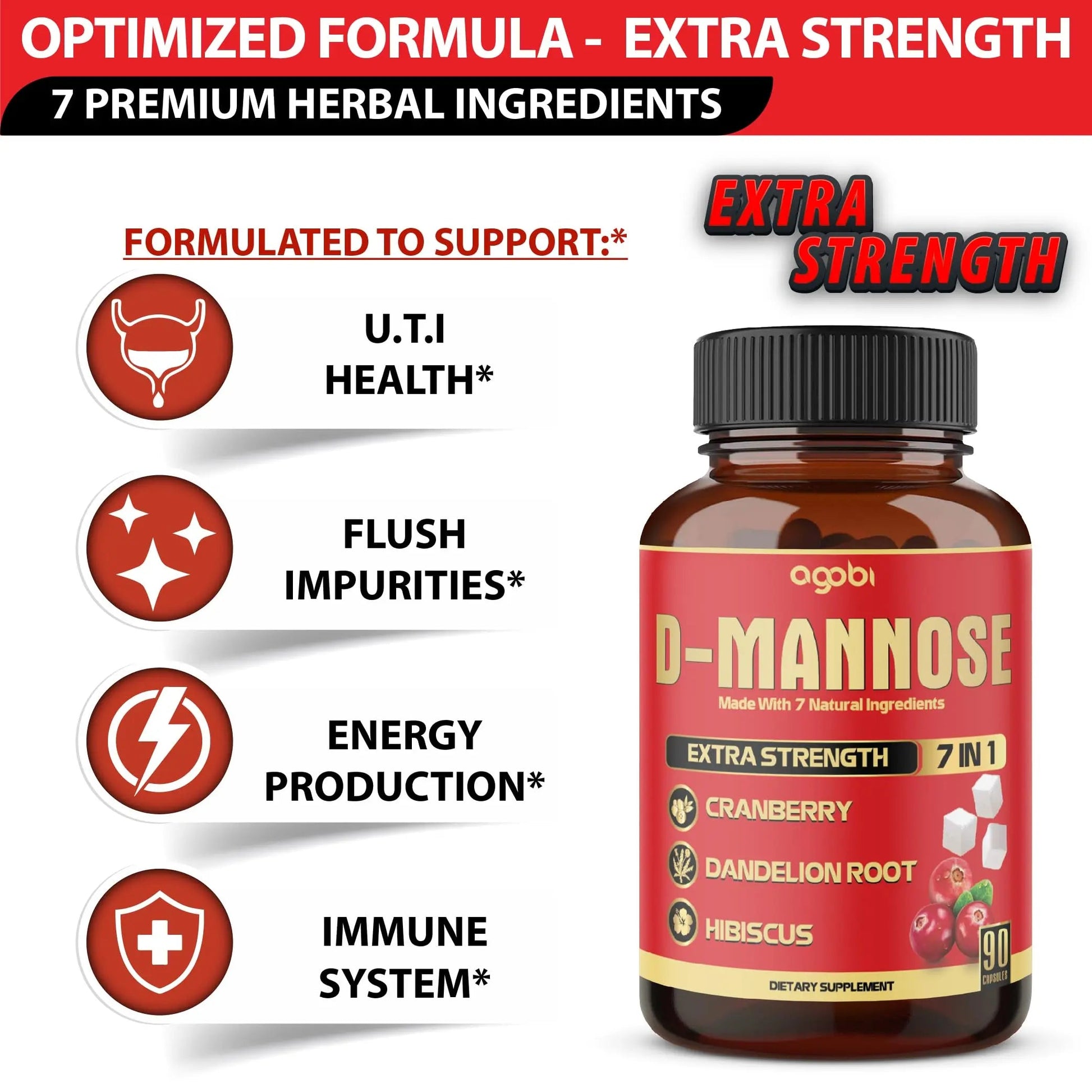 agobi D-Mannose Capsules - 7 Herbs with Cranberry, Dandelion, Hibiscus and More - Support Flush Impurities and Urinary Tract Health - 90 Vegan Capsules 3-Month Supply agobi buy supplements canada