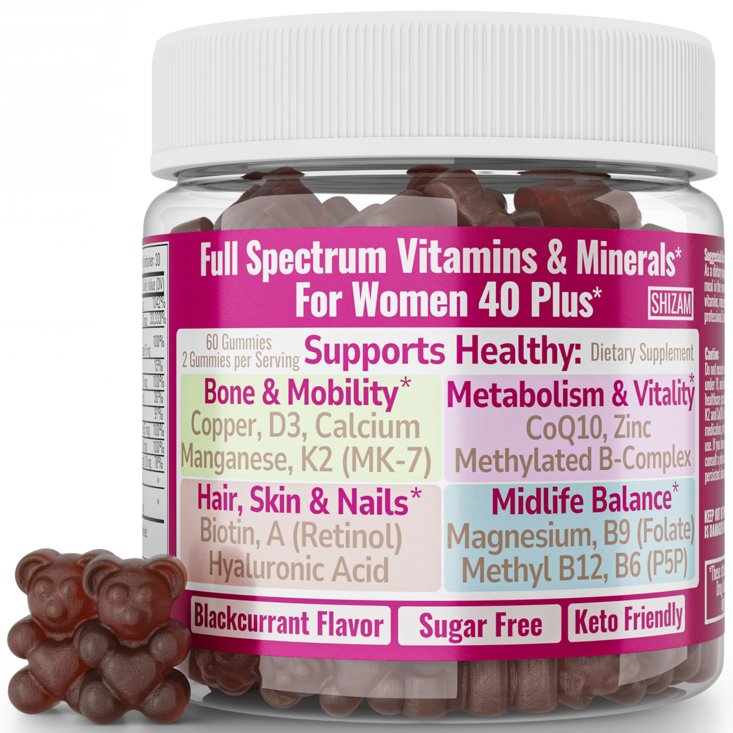 SHIZAM Vitamin D3 K2 MK-7 Gummies with Magnesium, Folate (5-MTHF), Methylfolate, CoQ10, B6 P5P & Methylated B-Complex for Women 40+ SHIZAM buy supplements canada