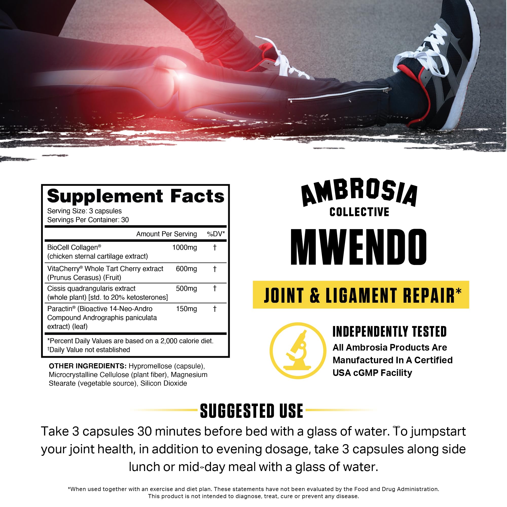 Ambrosia Mwendo - Joint & Ligament Repair | Strengthen Tendons & Increase Soft Tissue Extensibility | Muscle Soreness, & Recovery Time with BioCell Collagen | 90 Veggie Capsules Ambrosia buy supplements canada
