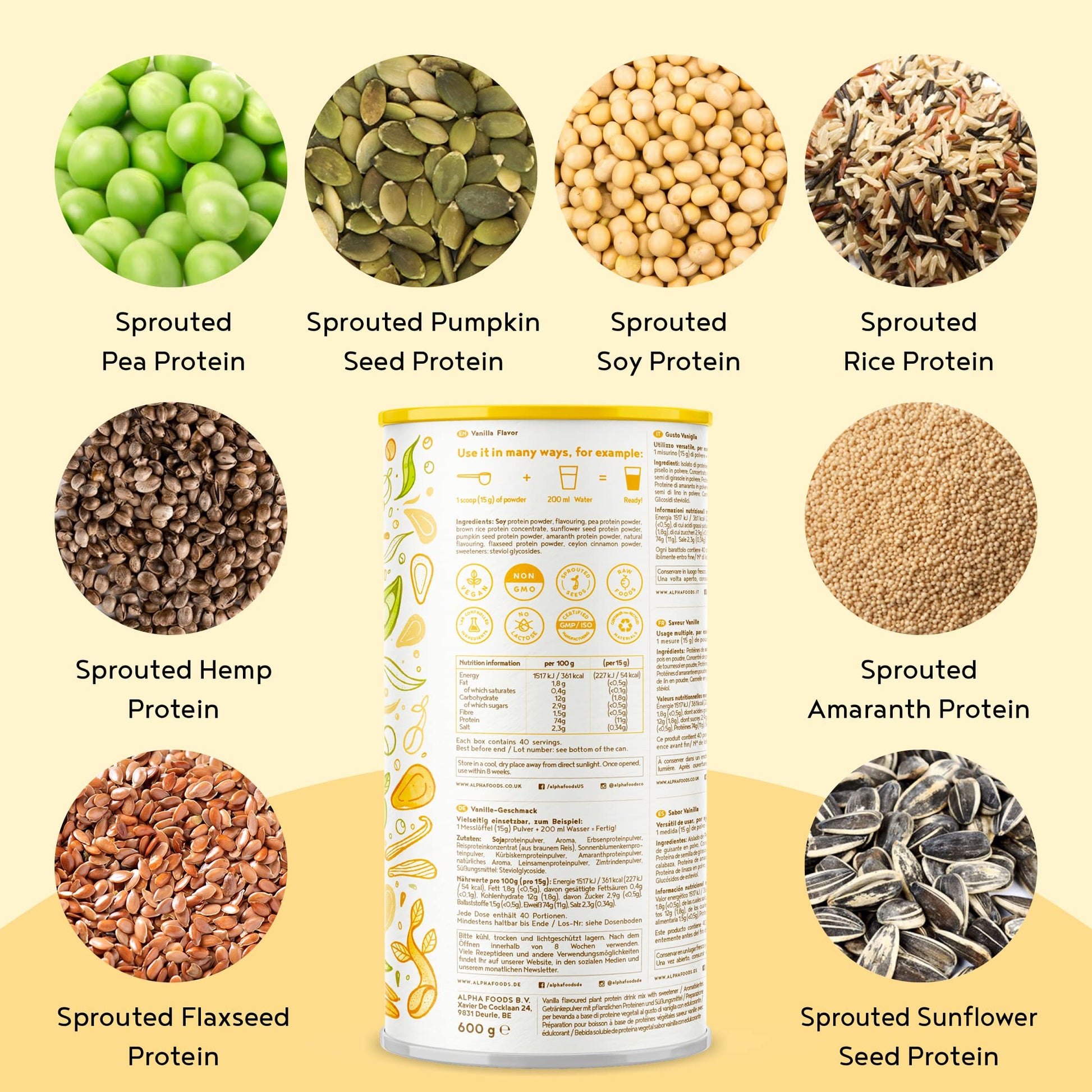 Vegan Protein Powder Vanilla - 1.2kg(80 servings) - 100% Plant Based Protein Powders Alpha Foods buy supplements canada