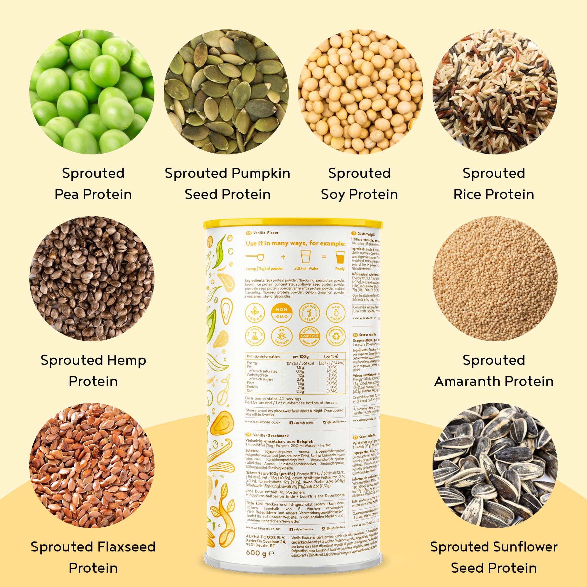 Vegan Protein Powder Vanilla - 1.2kg(80 servings) - 100% Plant Based Protein Powders Alpha Foods buy supplements canada