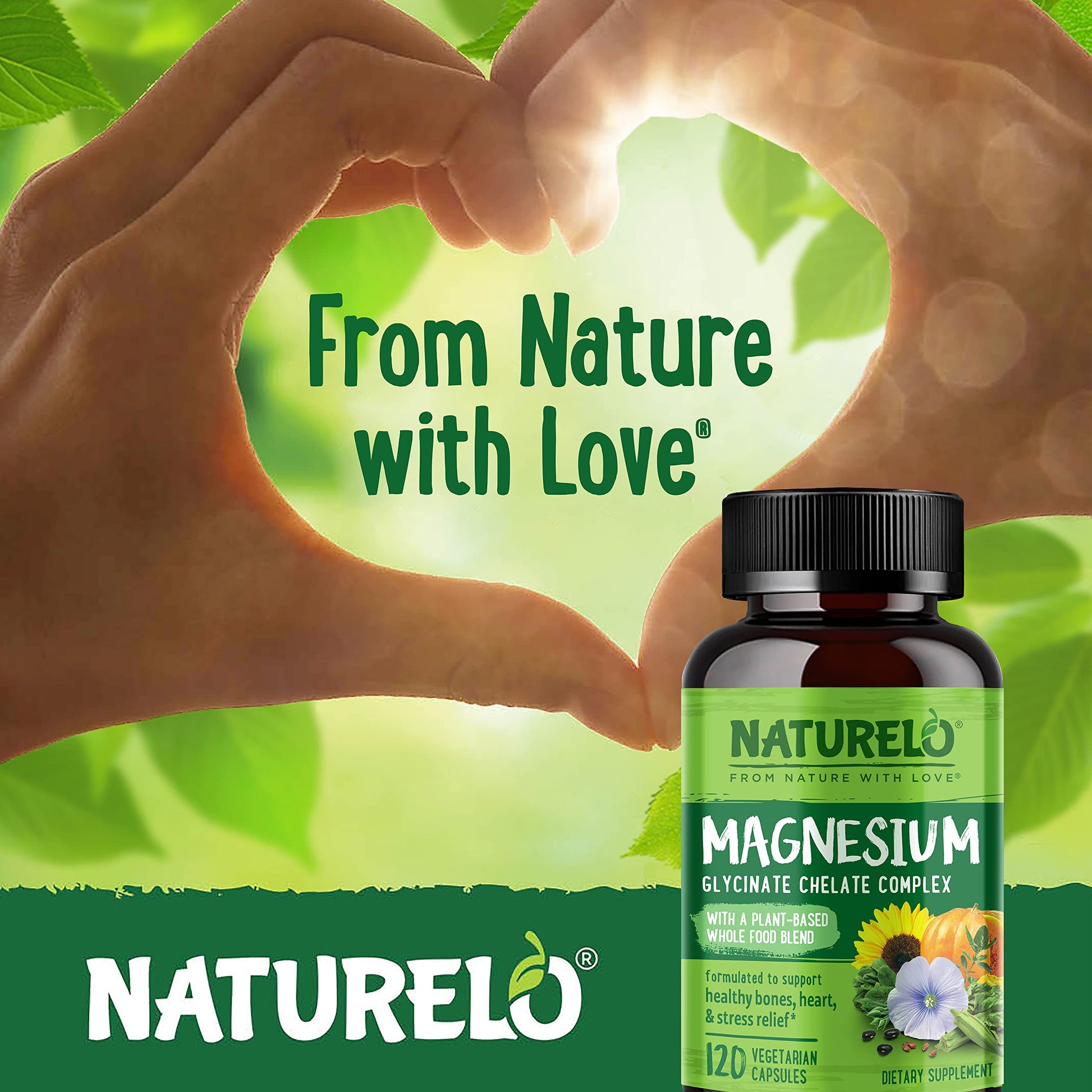 NATURELO Magnesium Glycinate Chelate Complex - 200 mg Magnesium with Organic Vegetables to Support Sleep, Calm, Muscle Cramp & Stress Relief - Gluten Free, Non GMO - 120 Capsules NATURELO buy supplements canada