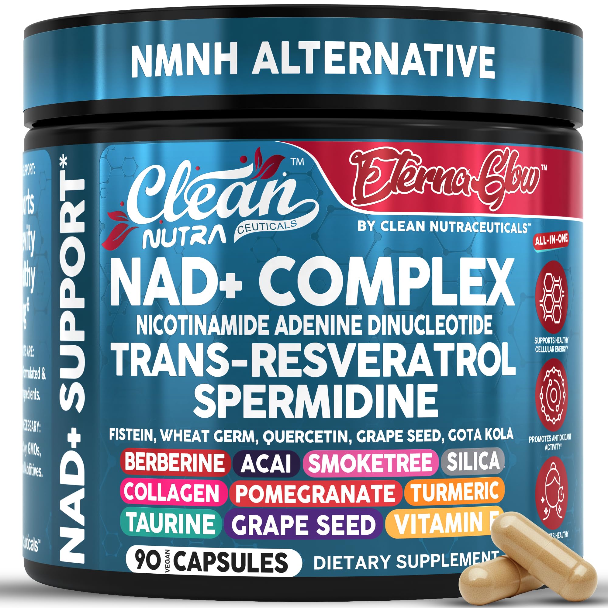 Clean NAD Supplement Resveratrol Liposomal NAD+ Spermidine Fisetin Wheat Germ Quercetin Grape Seed Extract Gotu Kola Berberine Astaxanthin Peptides for Women Energy 90 Capsules Clean Nutraceuticals buy supplements canada