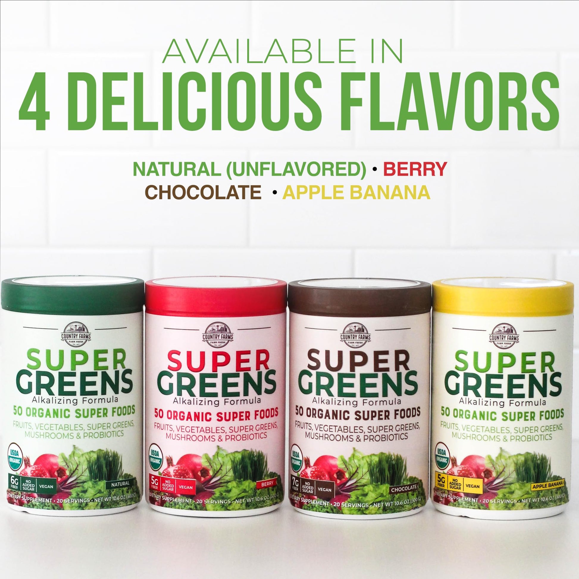 Country Farms Super Greens Apple Banana Powder Smoothie, Organic Super Foods, USDA Organic Drink Mix, Fruits, Vegetables, Mushrooms, Superfood Nutrition, 40 Servings, 2 Pack Country Farms buy supplements canada