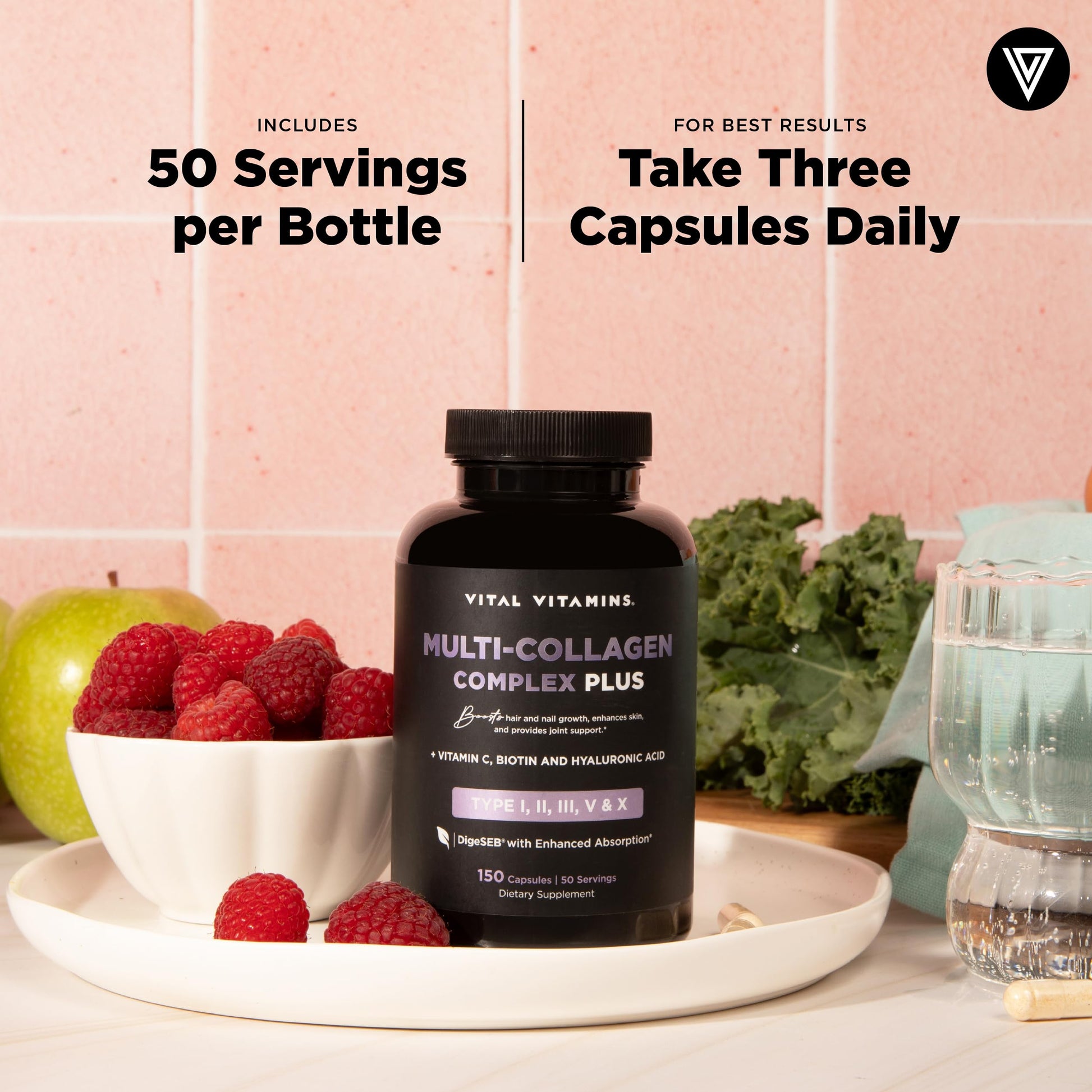 Vital Vitamins Multi Collagen Complex Plus - with Biotin, Hyaluronic Acid, Vitamin C - Type I, II, III, V, X - for Women & Men - Hair, Skin Vital Vitamins buy supplements canada