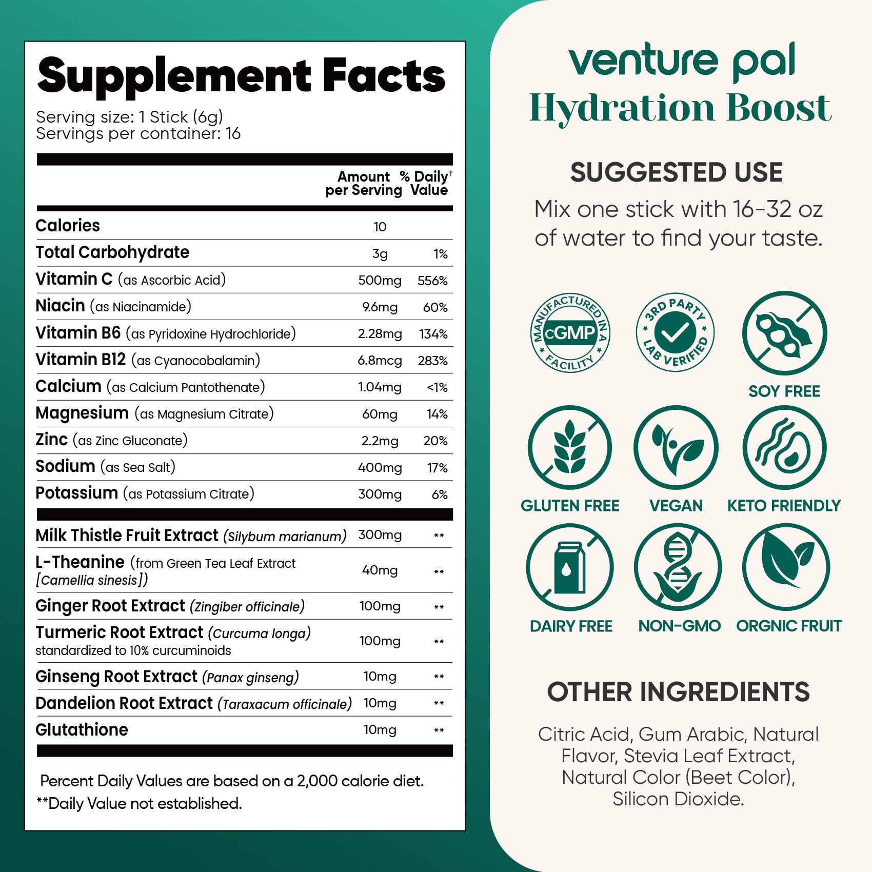 Venture Pal Hydration Packets + Liver Support- Liquid Daily IV Electrolyte Powder Packets with 7 Electrolytes & 5 Vitamins, Milk Thistle + L-Theanine | Sugar-Free Venture Pal buy supplements canada