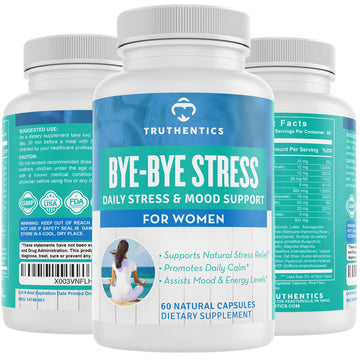TRUTHENTICS Bye-Bye Stress - Stress & Mood Support Supplement for Women with Ashwagandha, GABA, Lemon Balm, L-Theanin & Vitamin B Complex - Vegan - 60 Capsules TRUTHENTICS buy supplements canada