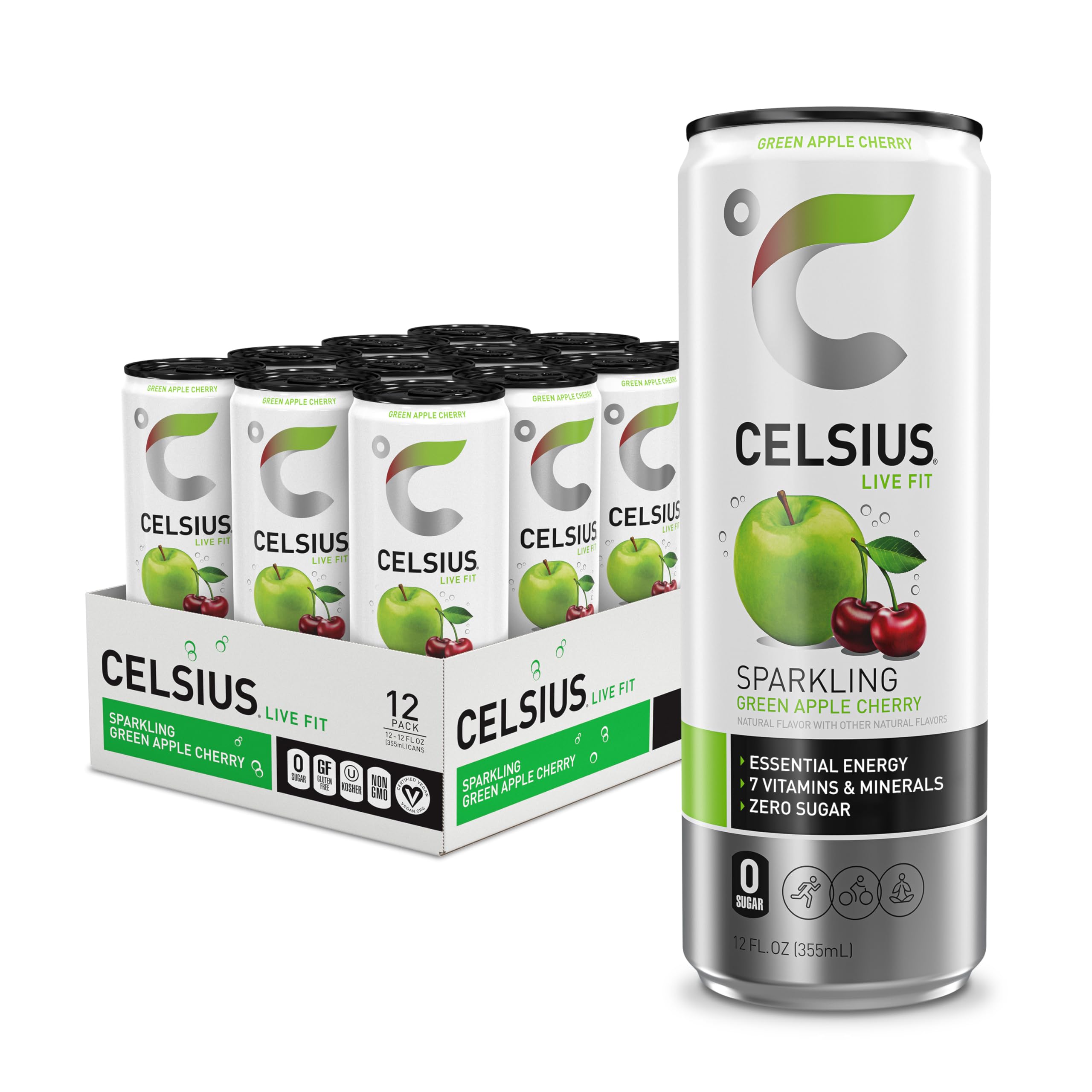 CELSIUS Sparkling Green Apple Cherry, Functional Essential Energy Drink, 12 Fl Oz CELSIUS buy supplements canada