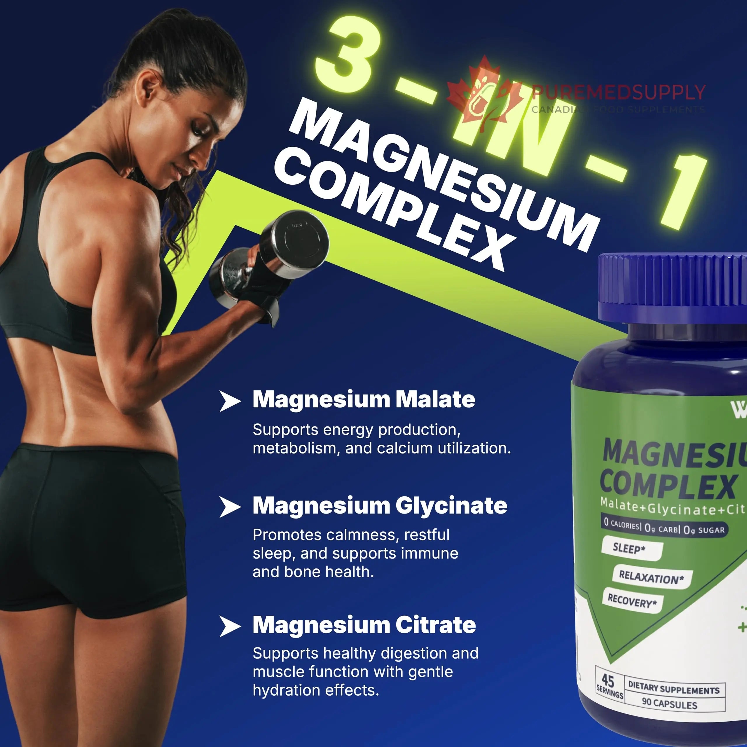 Vicwell Triple Magnesium Complex - 300mg Magnesium from Malate, Glycinate, and Citrate - Supports Stress Relief & Sleep, Nerves & Metabolism, Muscle Relaxation & Bone Health - 90 Capsules(1 Bottle) Vicwell buy supplements canada