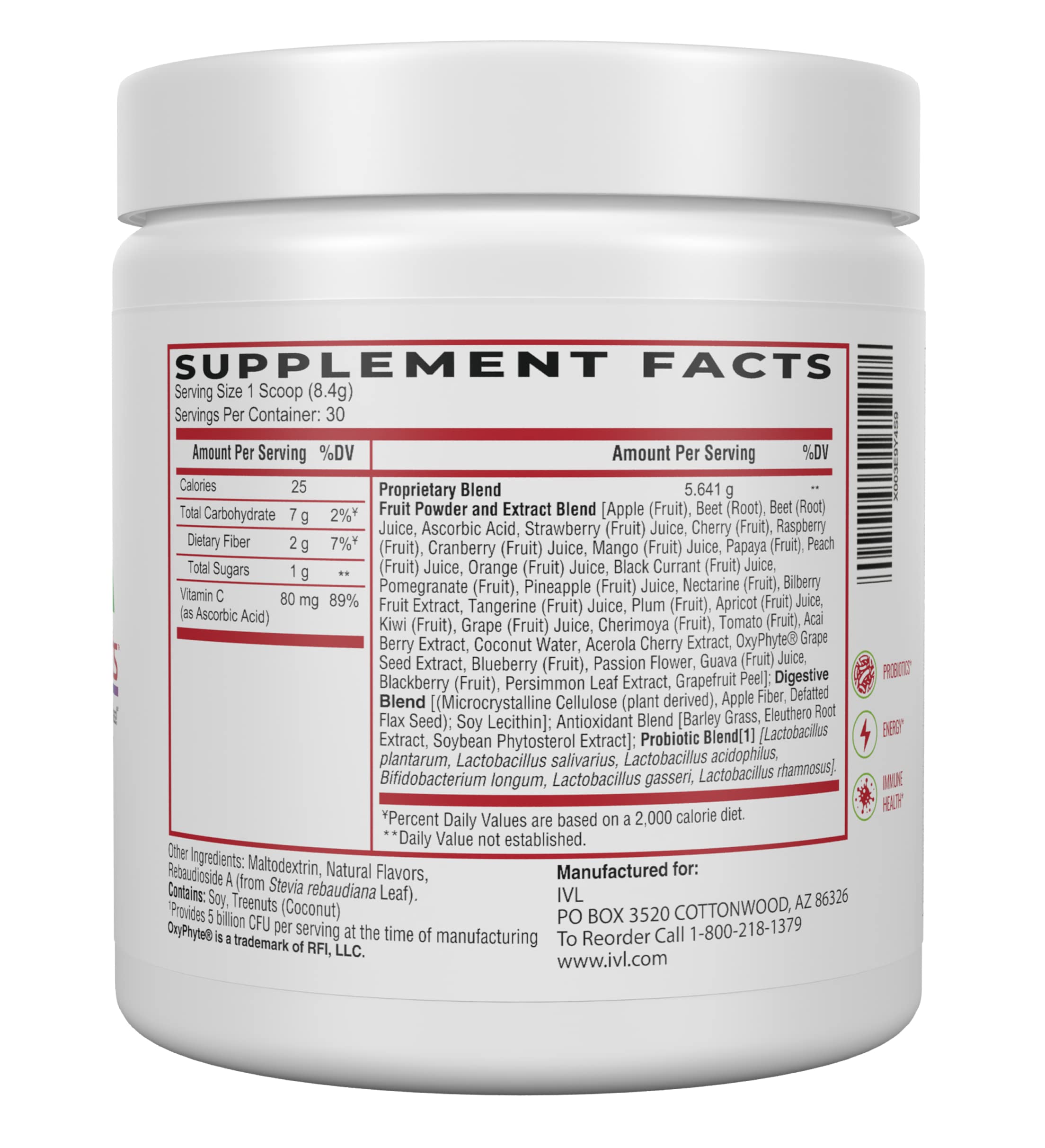 IVL - Phyto Fruits Superfood Powder - Support Energy - Digestive & Probiotic - Antioxidant - Vegan - 40 Fruits and Nutrients Plus 6 Probiotic Strains (30 Servings, 8.88 oz) IVL buy supplements canada
