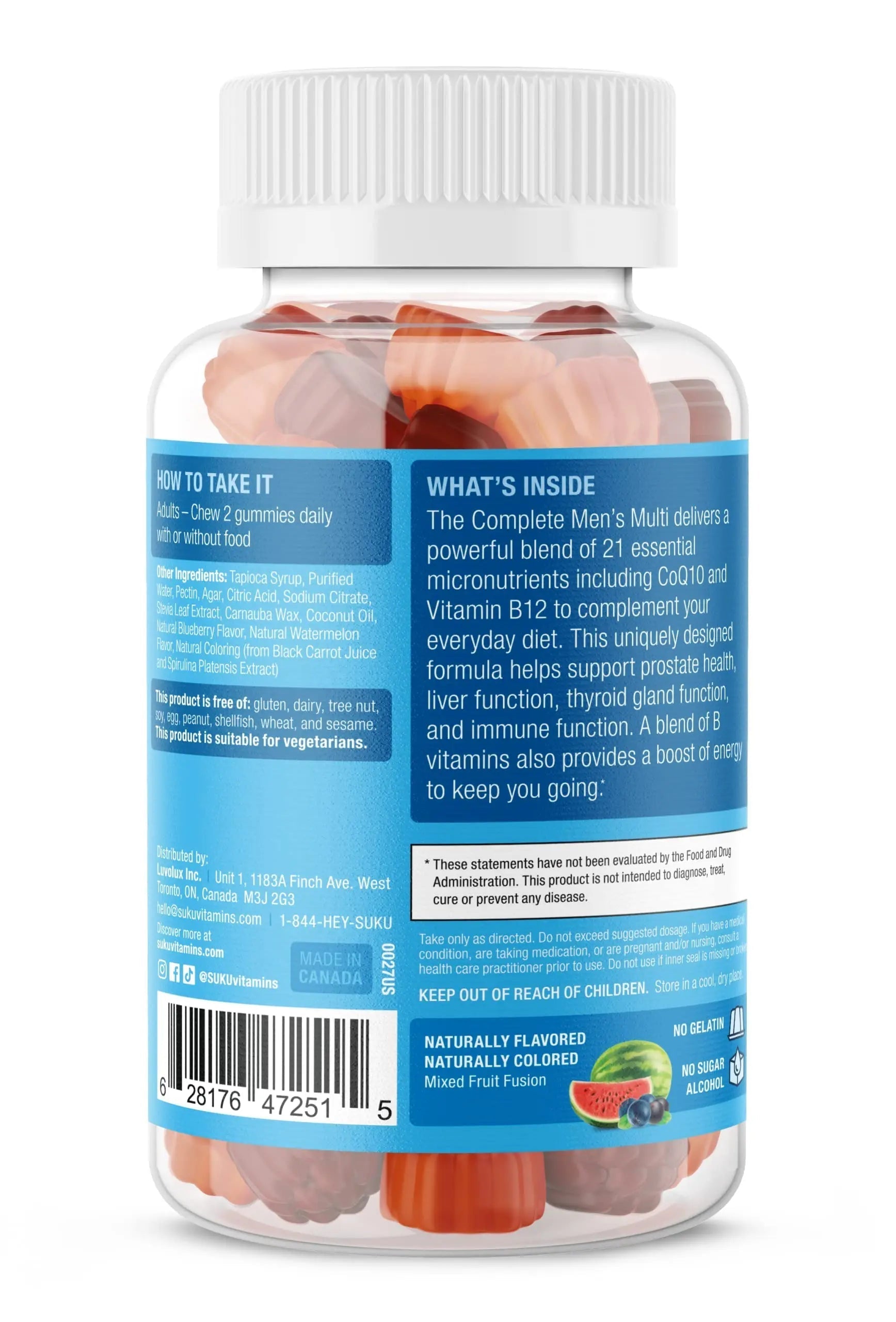 SUKU Men's Daily Multivitamin Gummies – Vitamins A, B12, C, D3, E, Zinc, CoQ10 & Lycopene – Prostate, Heart & Immune Support SUKU buy supplements canada