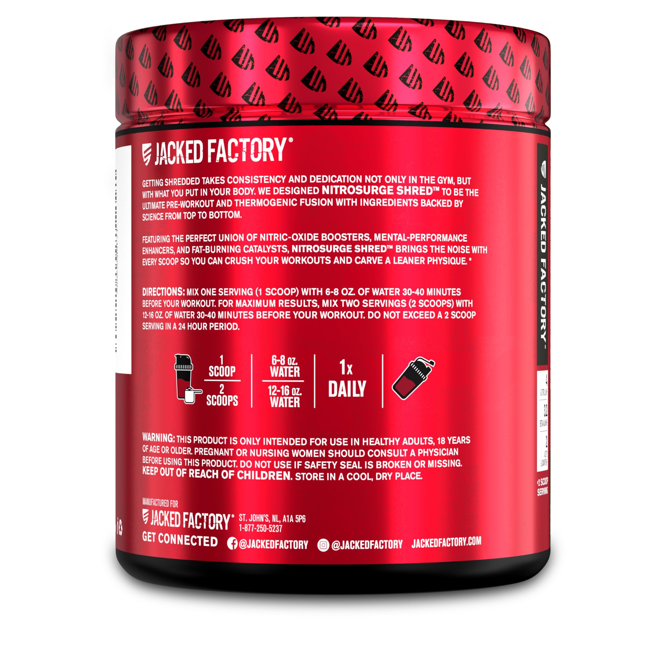 Jacked Factory NITROSURGE Shred Pre Workout Supplement - Energy Booster, Instant Strength Gains, Sharp Focus, Powerful Pumps - Nitric Oxide Booster & PreWorkout Powder Jacked Factory buy supplements canada