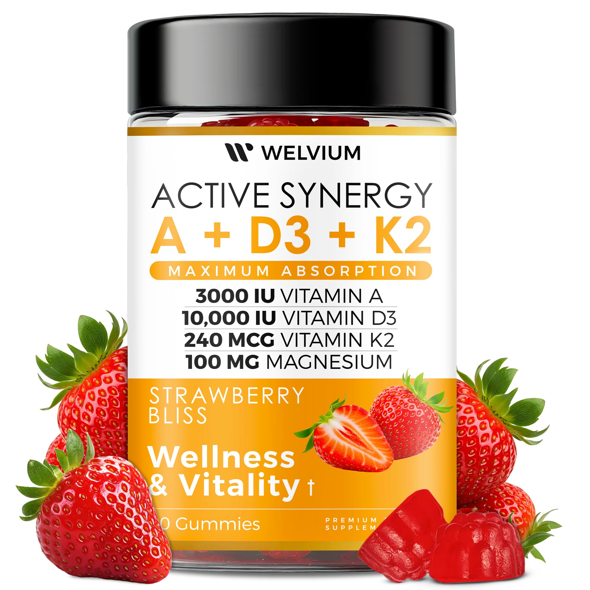 WELVIUM Vitamin D3 K2 Gummies 10000 IU with Magnesium Glycinate, Calcium, B12, K2 MK-7, Vitamins A, E, Lutein, Zeaxanthin - ADK Chewable Supplement for Bone, Eye, Immune Support - D3K2 Gummies WELVIUM buy supplements canada
