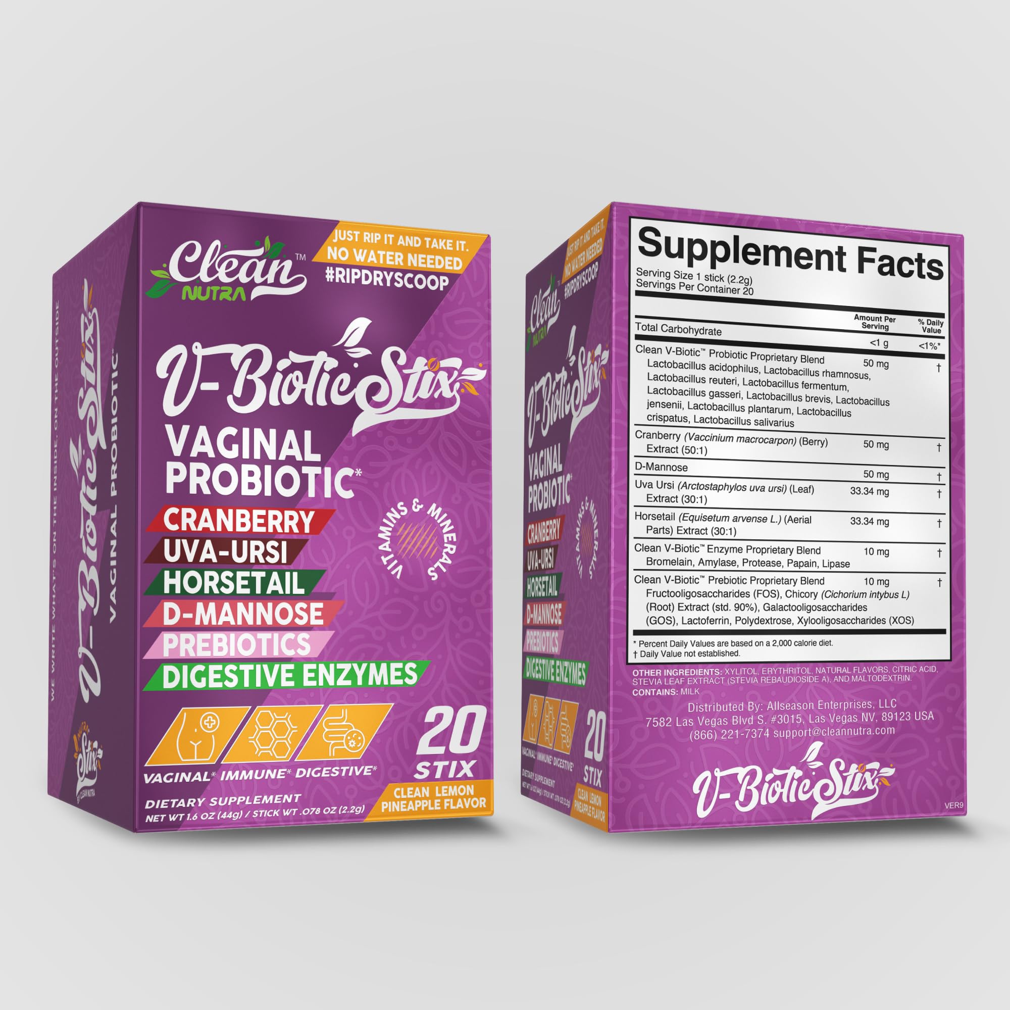 Clean Nutraceuticals Vaginal Probiotics for Women with Cranberry Extract, D-Mannose, Prebiotics, pH Balance for Women, Vaginal Health – Womens Probiotic Alternative to Gummies - 20 Stix Clean Nutraceuticals buy supplements canada