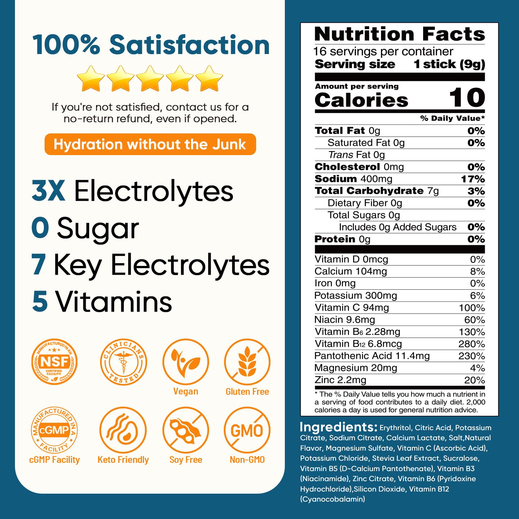 Venture Pal Sugar Free Electrolyte Powder Packets - Liquid Daily IV Hydration Packets | Electrolytes Drink Mix with 5 Vitamins & 7 Electrolytes | Keto Friendly Venture Pal buy supplements canada