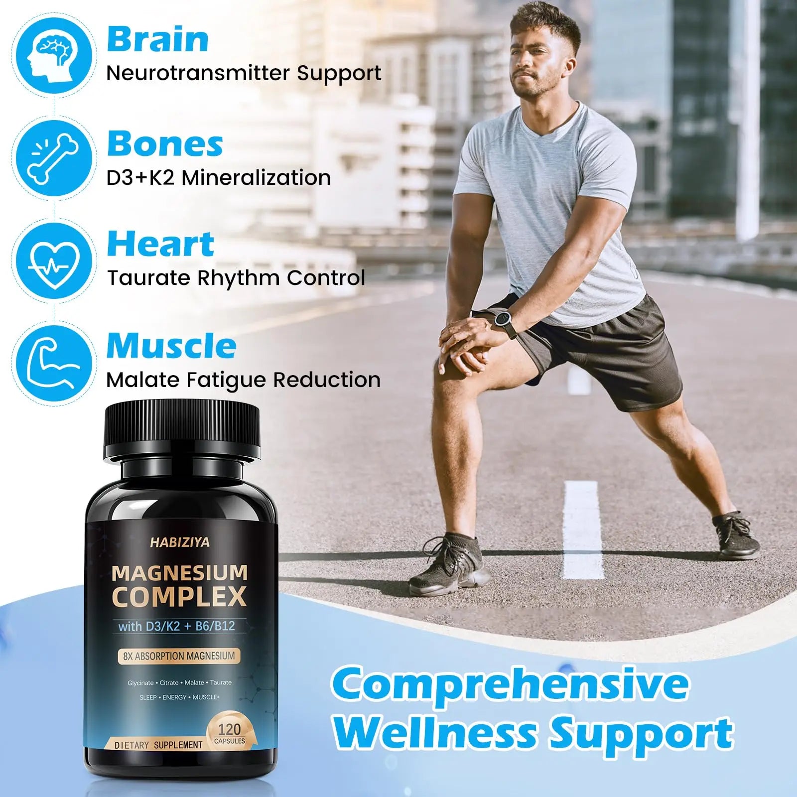 Magnesium Complex Supplement 600mg with with D3 K2 MK7 & B Vitamins High Absorption Capsules with Glycinate, Citrate & Malate,Taurate Relaxation,Muscle,Heart Support, Vegan 120 Capsules HABIZIYA buy supplements canada
