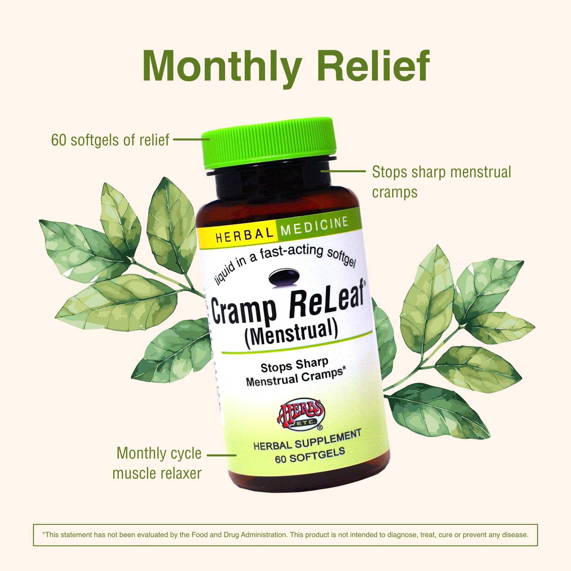Herbs Etc. Cramp ReLeaf (Menstrual) - Abdominal Muscle Support - Herbal Supplement to Aid Menstrual Health - Period Cramp Support with Black Haw, Cramp Bark and Bethroot - 60 Softgels (60 Servings) Herbs Etc. buy supplements canada