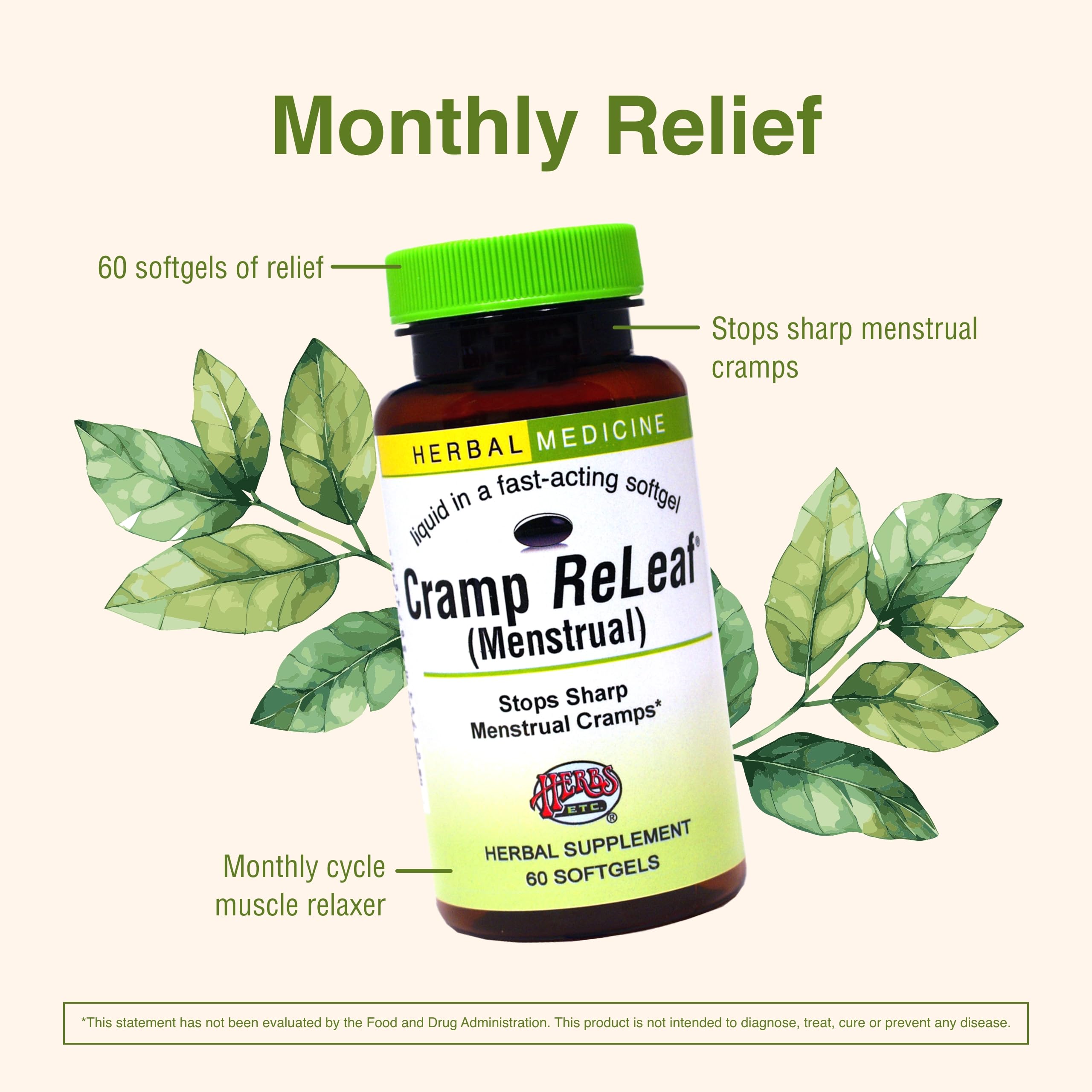 Herbs Etc. Cramp ReLeaf (Menstrual) - Abdominal Muscle Support - Herbal Supplement to Aid Menstrual Health - Period Cramp Support with Black Haw, Cramp Bark and Bethroot - 60 Softgels (60 Servings) Herbs Etc. buy supplements canada