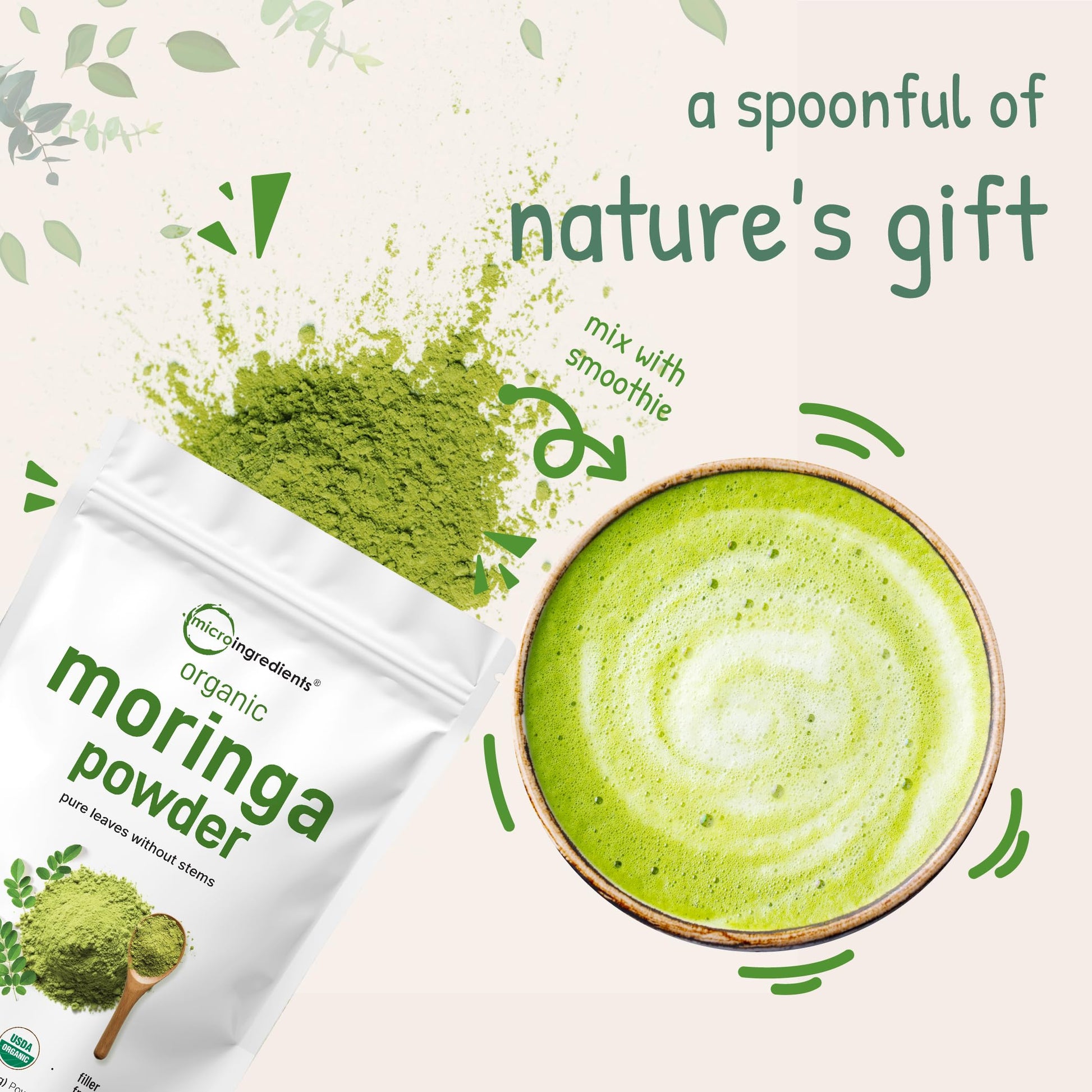Micro Ingredients Organic Moringa Oleifera Leaf Powder, 2 Pound | Rich in Antioxidants & Immune Vitamins | Pure Leaves Without Stems | Micro Ingredients buy supplements canada