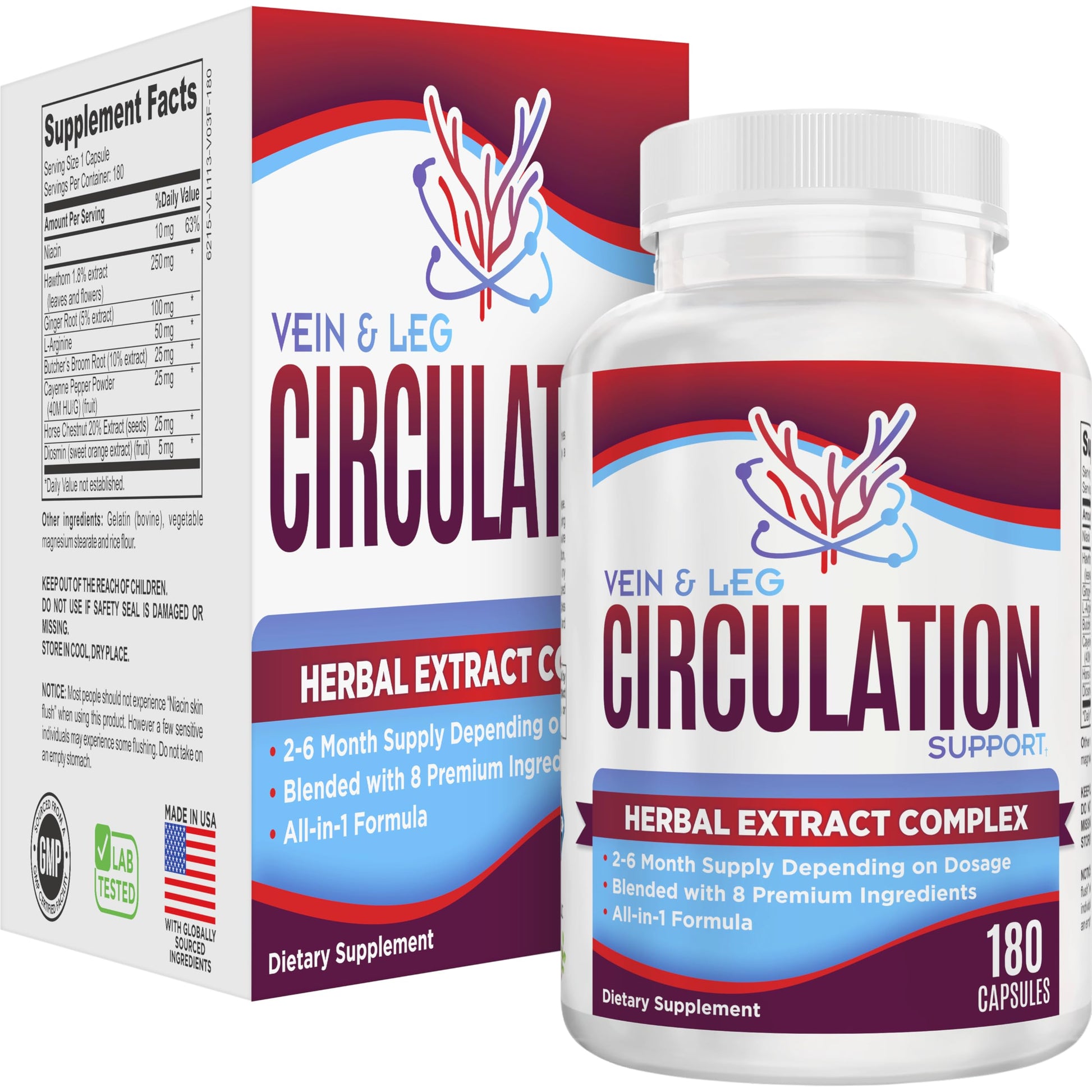 Vein & Leg Circulation (2-Month) Support Supplement with 8 Active Ingredients in 1 Formula | Leg + Vein | Blood Circulation Support Supplements | 60-Day Bulk Supply | 180 Capsules Elevate Recovery Supplements buy supplements canada