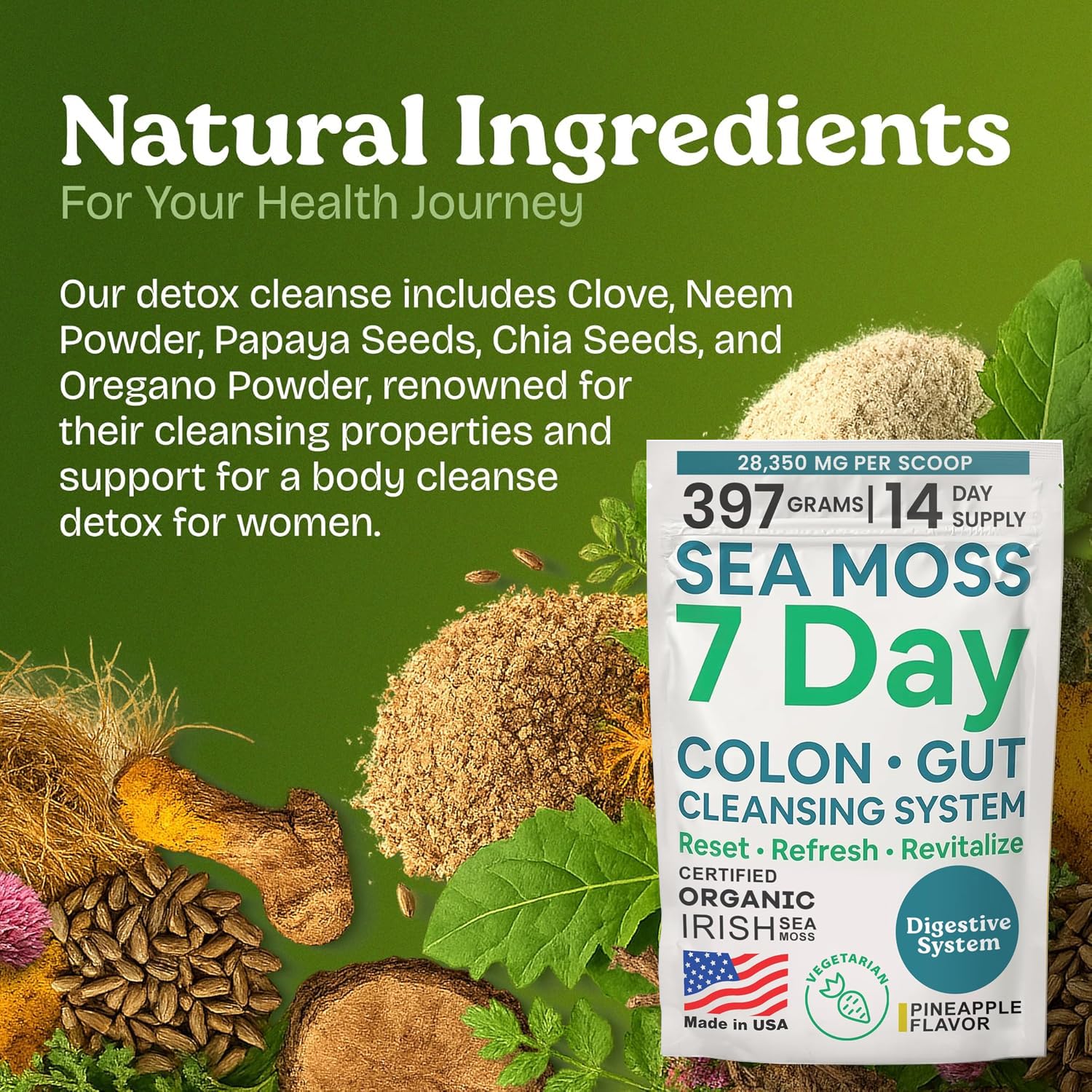 Atlantic Naturals Sea Moss 7-Colon Cleanse Powder | Formulated with Psyllium Husk, Fiber, & Senna Powder | Supports Immune & Gut Health for Women & Men, Pineapple Flavor Drink Mix, 14 oz Atlantic Naturals buy supplements canada
