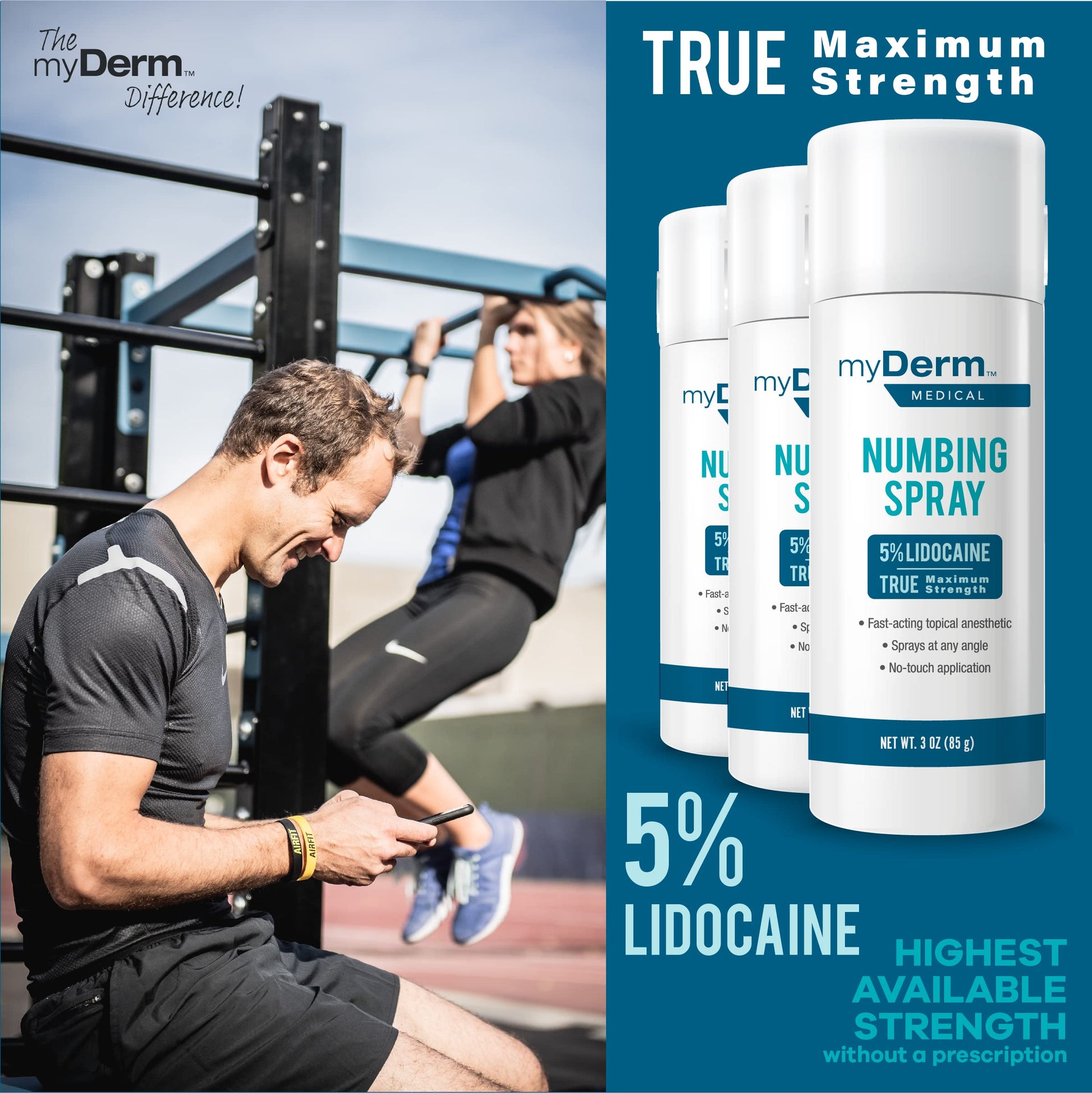 Myderm Medical Numbing Spray - 4.5oz - Maximum Strength 5% Lidocaine with Phenylephrine HCl and Witch Hazel - Fast-Acting Reliever with A Touch-Free Application - First Aid Supplies - Made in USA Myderm buy supplements canada
