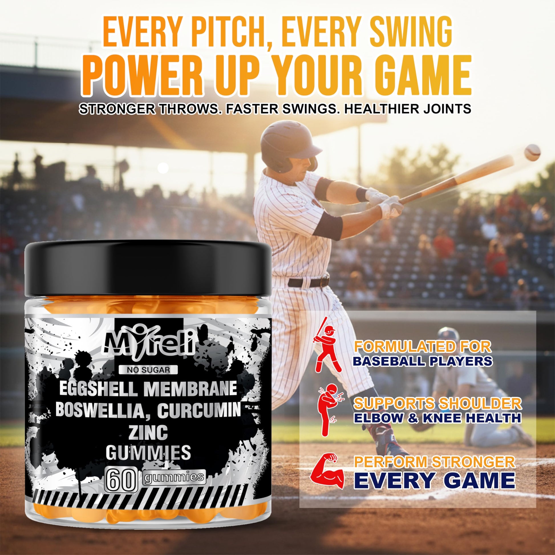 MYRELI Eggshell Membrane 400mg, Boswellia 300mg, Curcumin 250mg & Zinc 20mg Gummies - Baseball Athlete Joint Support, Flexibility, Recovery, Antioxidant, Energy, Endurance - Vegan, Non-GMO, 60 Gummies MYRELI buy supplements canada