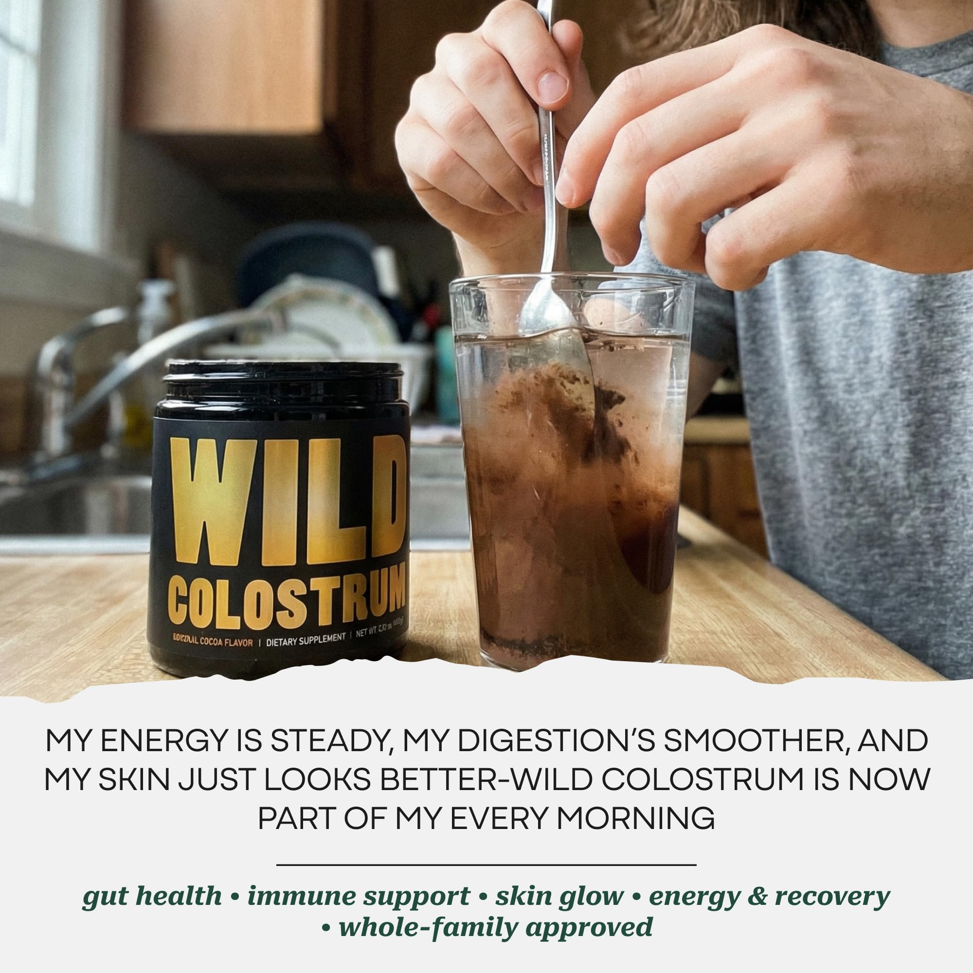 Colostrum Supplement - Grass Fed Pure Bovine Colostrum Powder - 2000mg & 400mg IgG (calostro bovino) - Gut, Immunity, Skin, Hair Support - Sugar Free, Natural Cacao Flavour, 30 Servings Wild Foods buy supplements canada