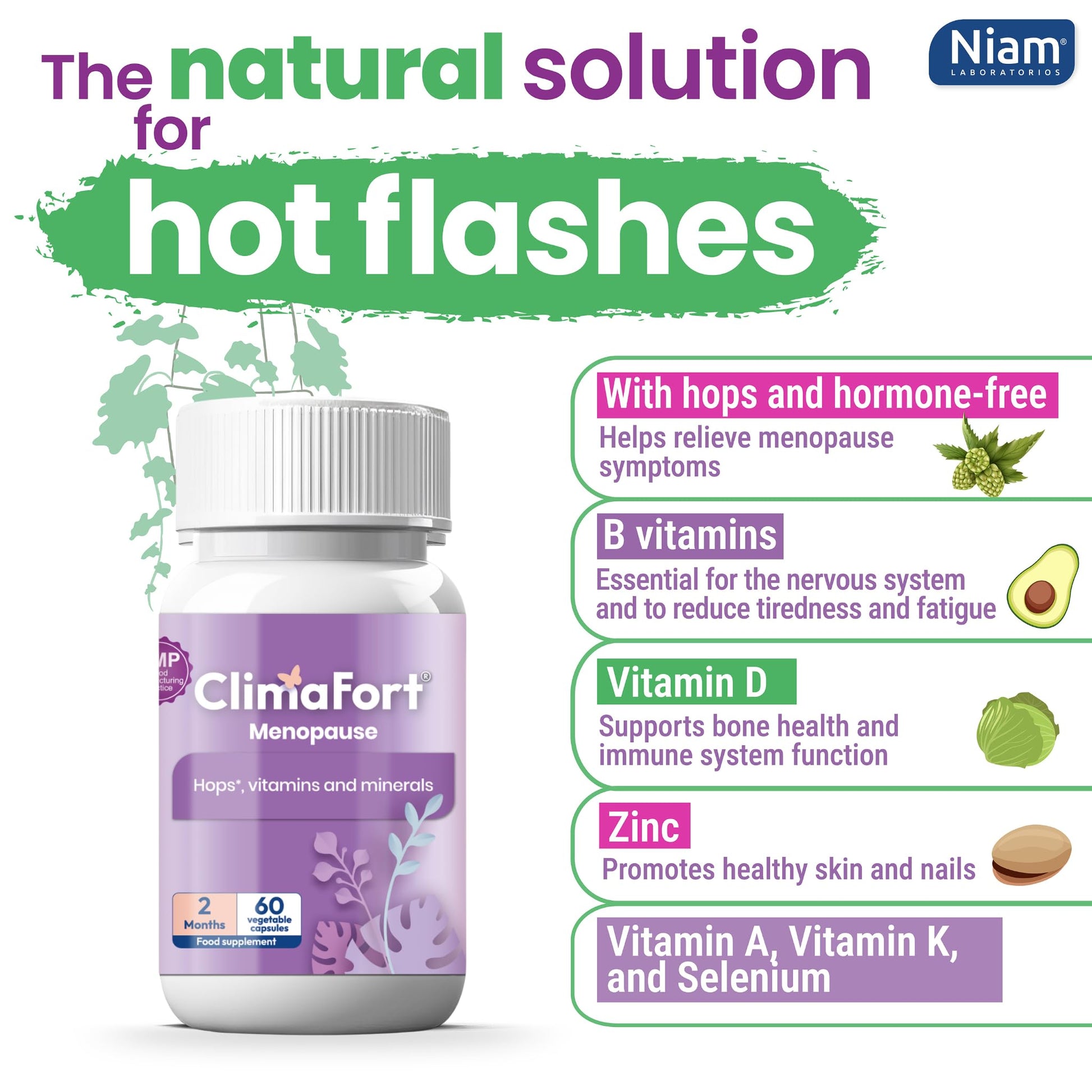 Climafort 60 Day Supply | Menopause Relief Pills | Natural Relief for Hot Flashes, Night Sweats, Mood Swings & Hormone Balance | Hops, Vitamins, and Minerals | 1 Capsule Daily Climafort buy supplements canada