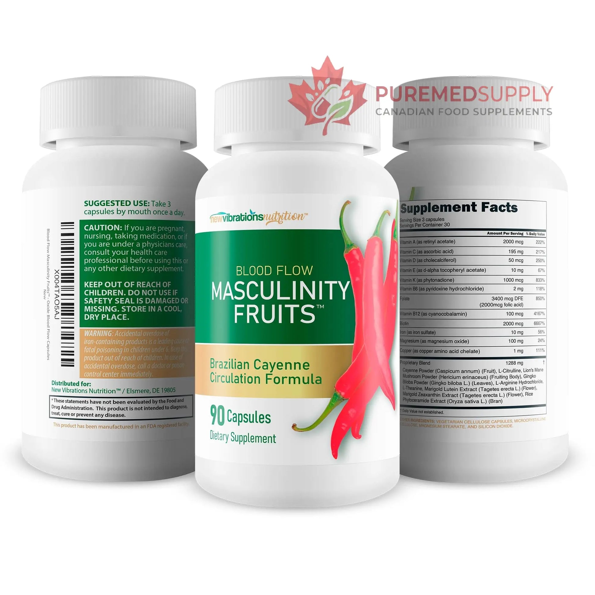 Masculinity Fruits for Bloodflow - Our Best Brazilian Blood Circulation Supplements for Men - Boost Blood Flow Circulation Supplement - Cayenne Pepper Pills Gingko Biloba Blood Flow Vitamins for Men New Vibrations Nutrition buy supplements canada