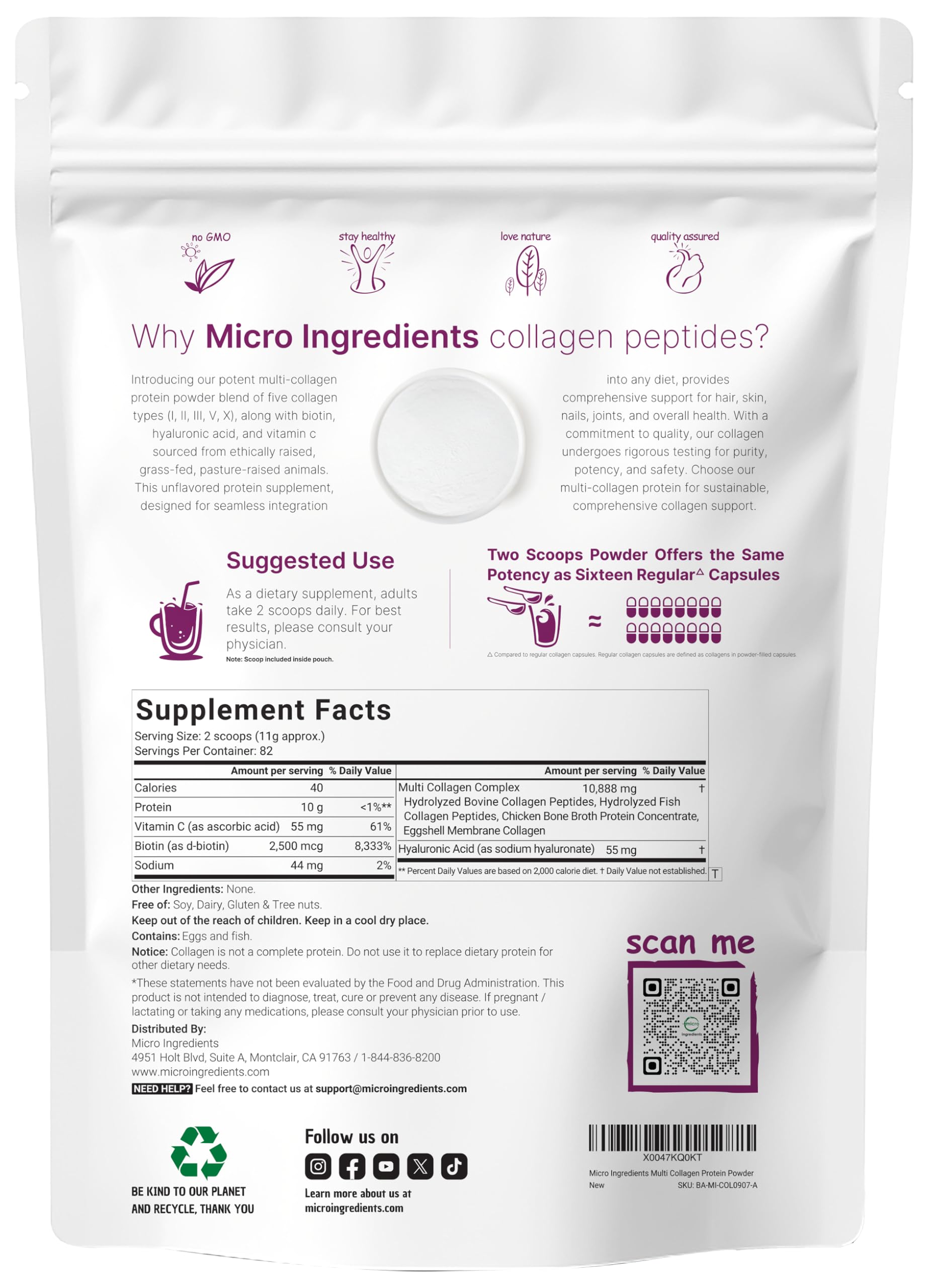 Micro Ingredients Multi Collagen Peptides Powder, 2lb – Hydrolyzed Type I,II,III,V,X with Biotin, Hyaluronic Acid, Vitamin C – Unflavored Collagen for Women & Men Micro Ingredients buy supplements canada