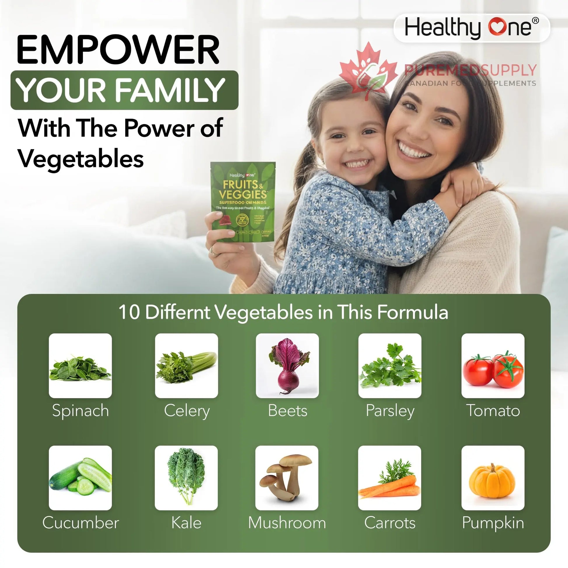 Fruits & Veggies Sugar-Free Gummies - 27 Whole Foods - Equals 3 Servings of Fruits & Vegetables - Improve Energy, Focus & Immune Function - Fiber - Antioxidants - Organic Ingredients - 14 Packets Healthy One buy supplements canada