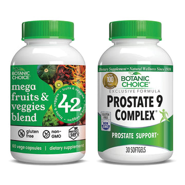 Botanic Choice Mega Fruits and Veggies Blend (60 Capsules) + Prostate 9 Complex (30 Softgels) Bundle - Energy Balance & Superfood Supplement + Urinary Flow & Cellular Health Botanic Choice buy supplements canada