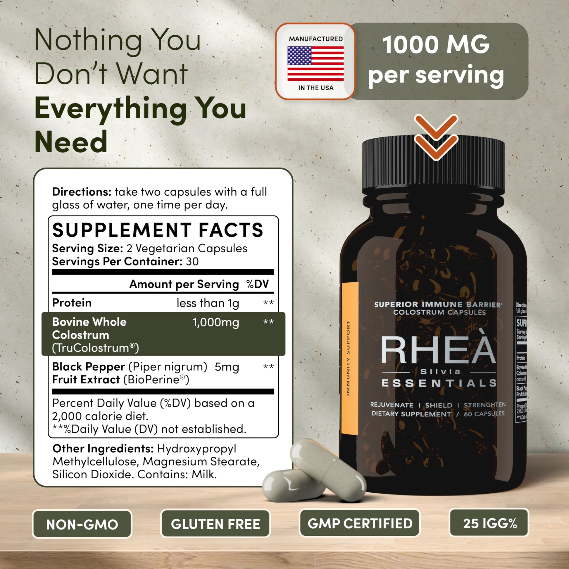 Rhea Bovine Colostrum Supplement for Women, Colostrum Capsules for Gut Health, Digestion, Bloating, Beauty, Immune Support, Bovine Colostrum for Humans, Colostrum Pills (60caps) RHEASILVIA buy supplements canada