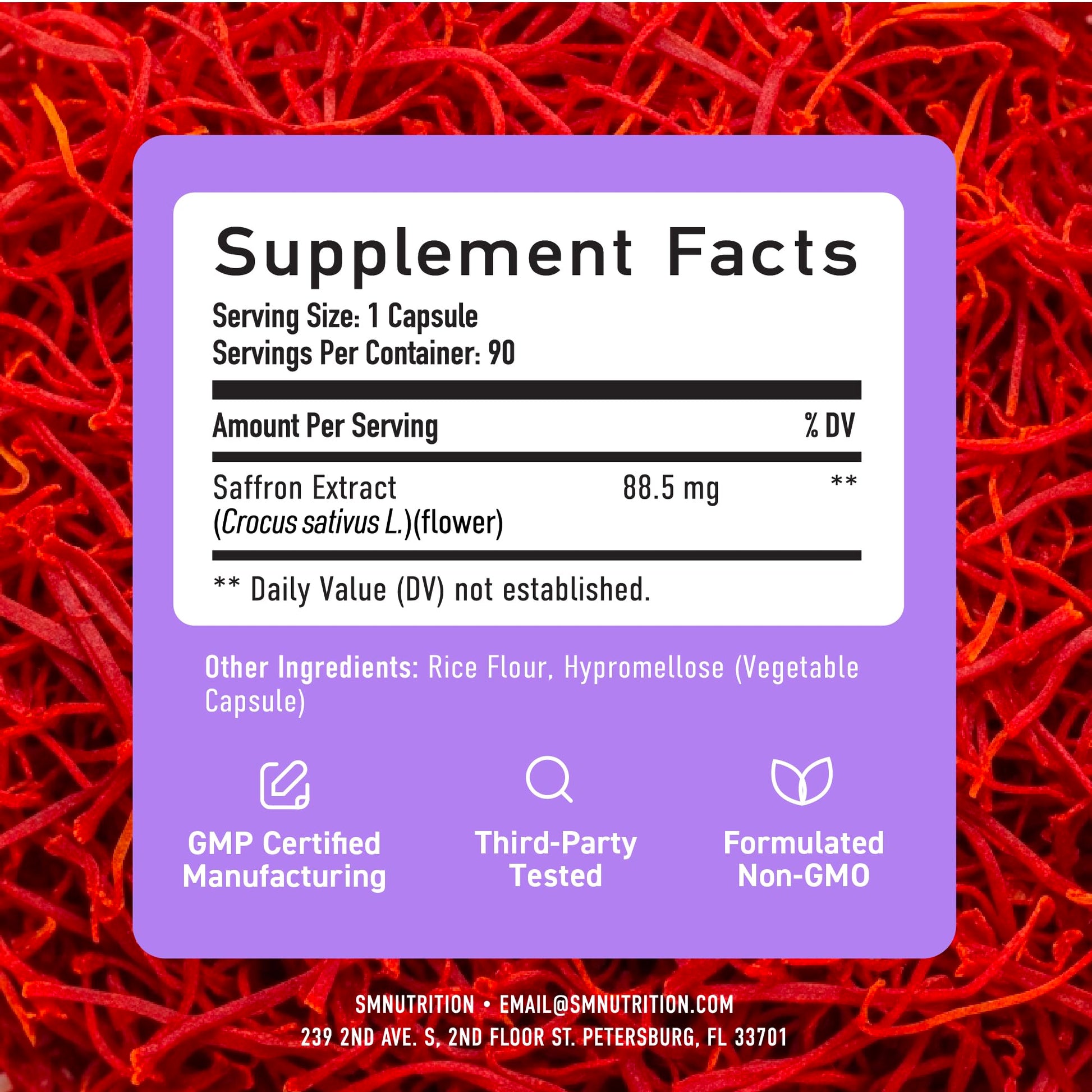 Saffron Supplements 88.5mg | 3-Month Supply | Pure Saffron Extract Capsules for Mood, Focus, Eye Health & Energy Balance Support | Crocus Sativus Extract | Gluten-Free & Non-GMO | 90 Capsules SMNutrition buy supplements canada