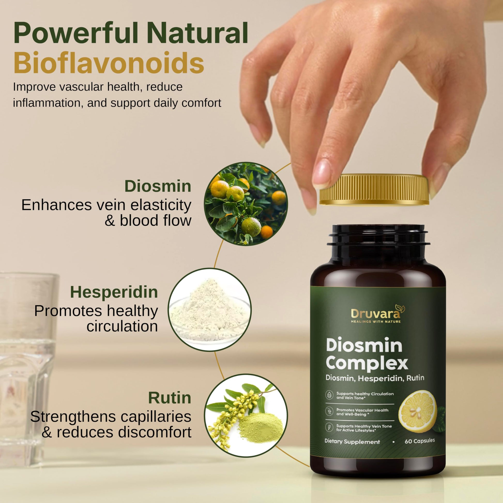 Druvara Diosmin Hesperidin with Rutin & B Vitamins | Vein Support Supplement for Leg Comfort, Healthy Circulation, Vein Strength & Improved Mobility - 60 Capsules Druvara buy supplements canada