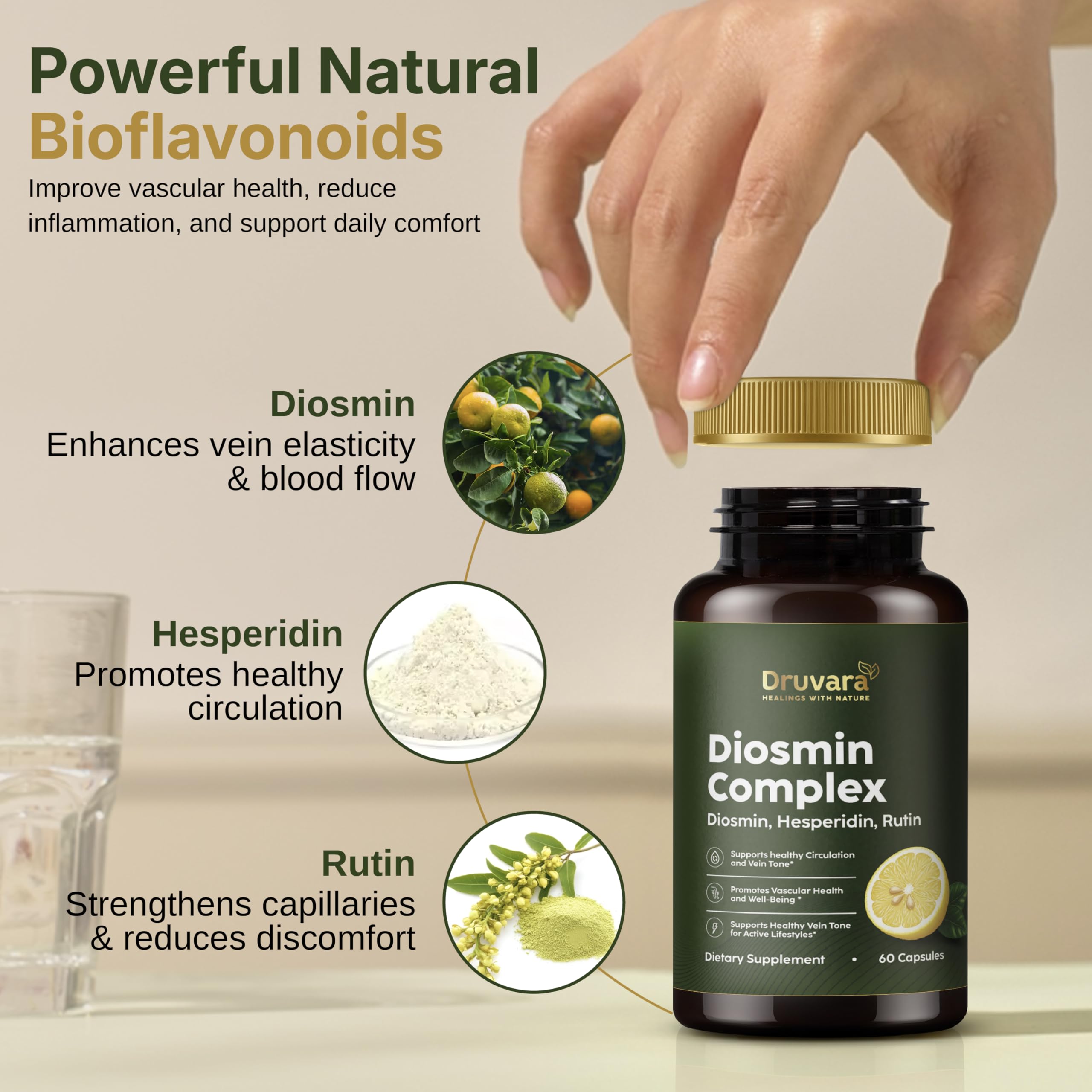 Druvara Diosmin Hesperidin with Rutin & B Vitamins | Vein Support Supplement for Leg Comfort, Healthy Circulation, Vein Strength & Improved Mobility - 60 Capsules Druvara buy supplements canada