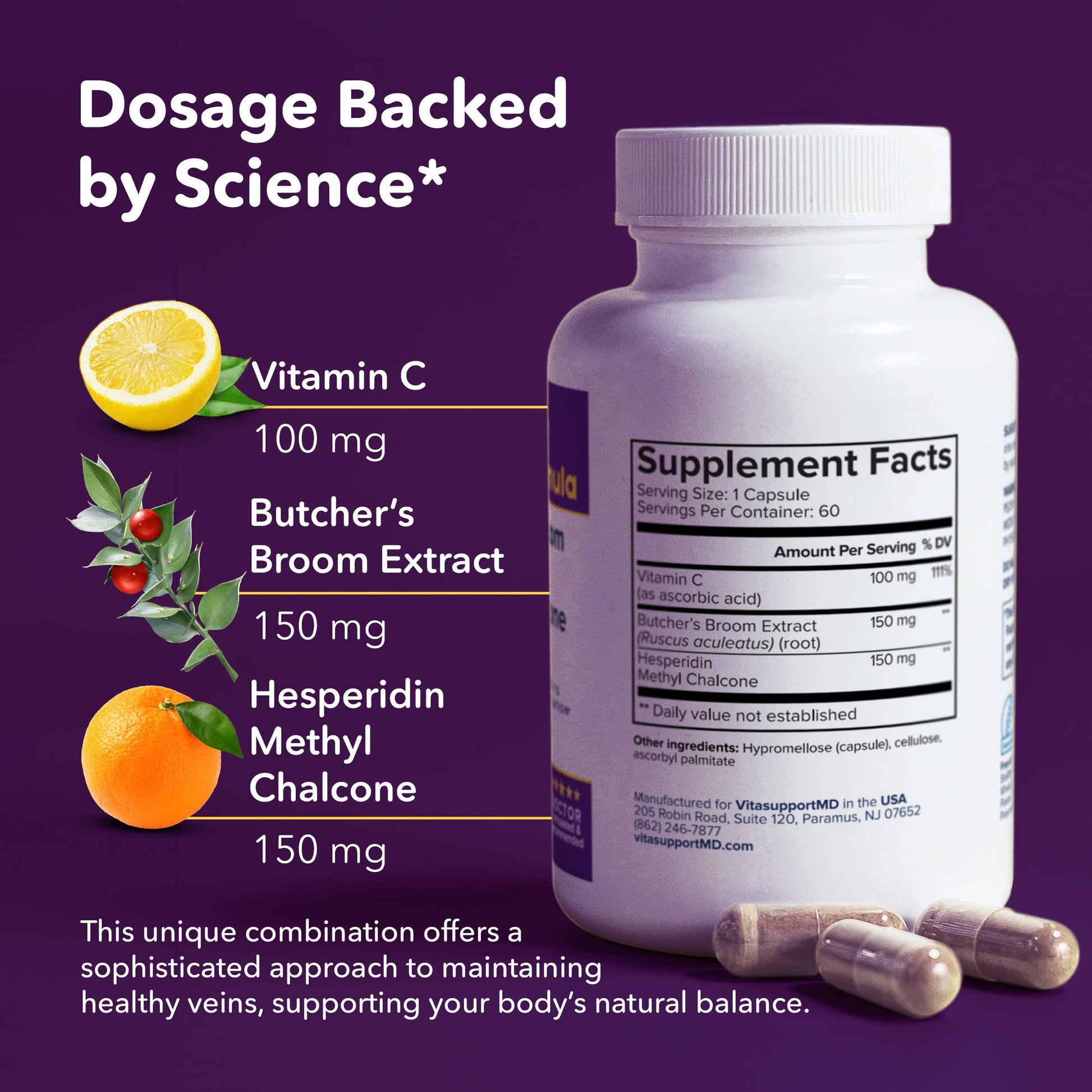 VITASUPPORTMD Tri-Power Circulation Formula - Circulation Supplement with Butcher's Broom, Hesperidin Methyl Chalcone, and Vitamin C, 60 Capsules, for Blood and Leg Circulation, Vein Health Support VITASUPPORTMD buy supplements canada
