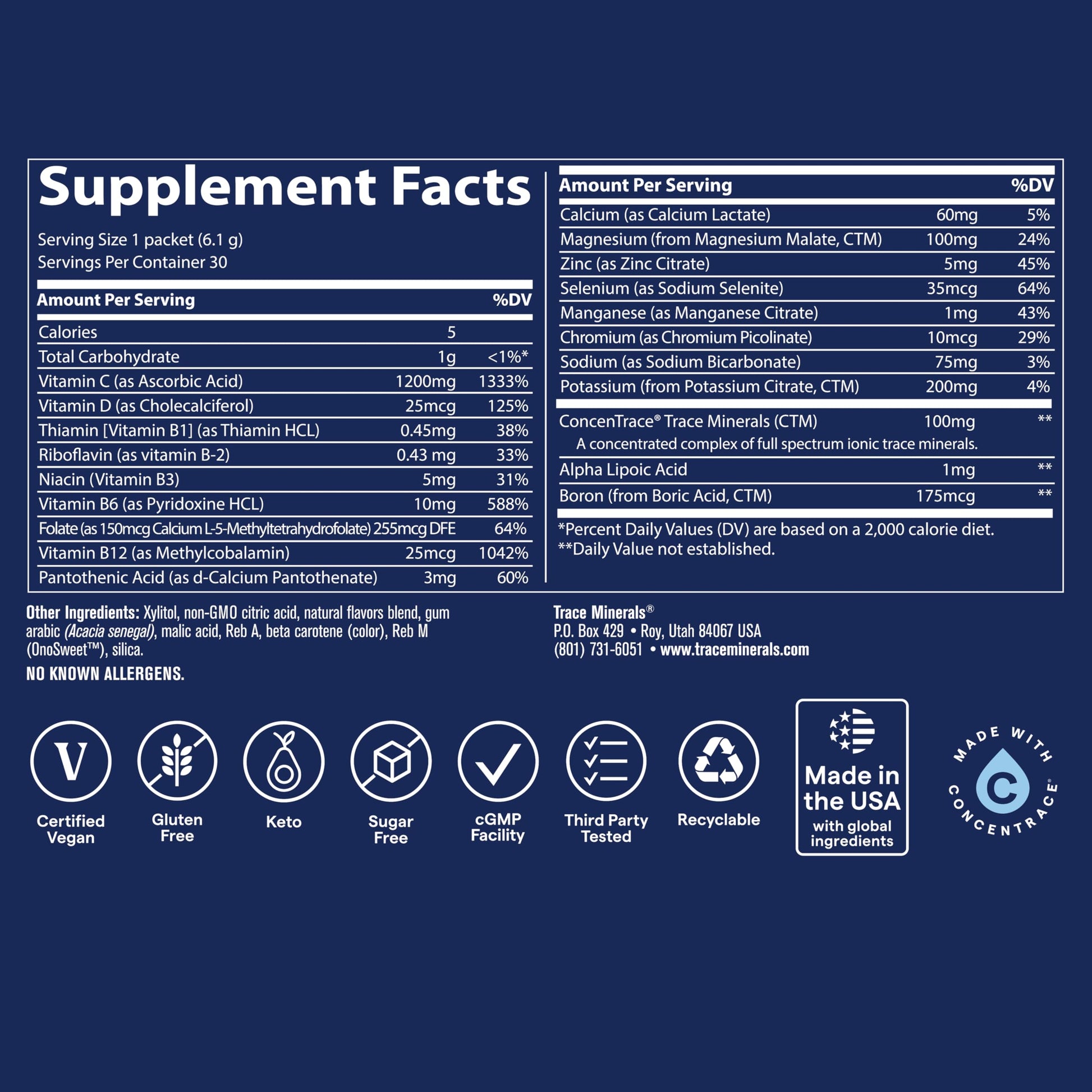 Trace Minerals Power Pak Multivitamin and Multimineral Packets - Electrolyte Support - 1200 mg Vitamin C plus 70+ Trace Minerals - Sugar Free - Orange Mango Flavor - 30 Packets Trace Minerals buy supplements canada