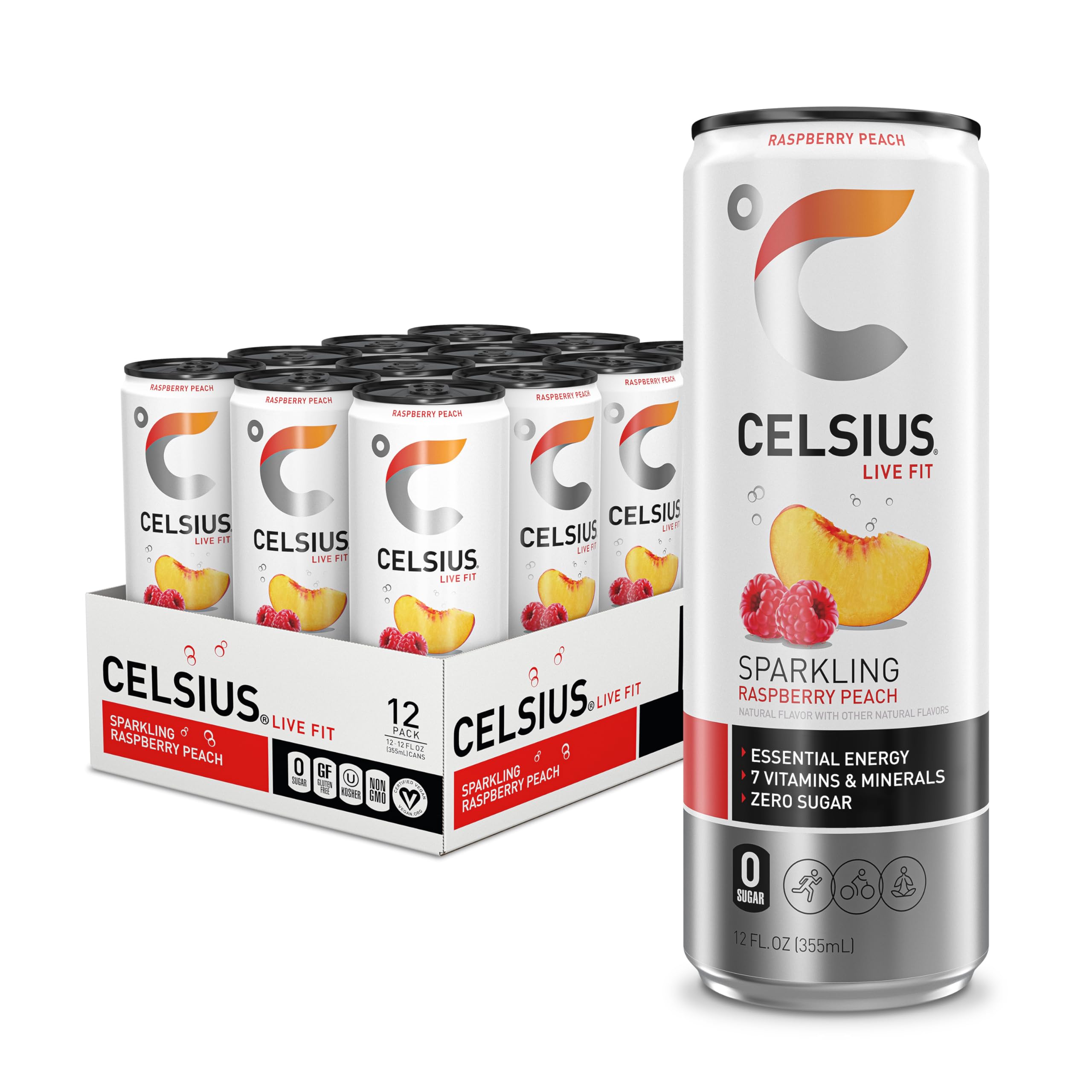 CELSIUS Sparkling Raspberry Peach, Functional Essential Energy Drink 12 Fl Oz (Pack of 12) CELSIUS buy supplements canada