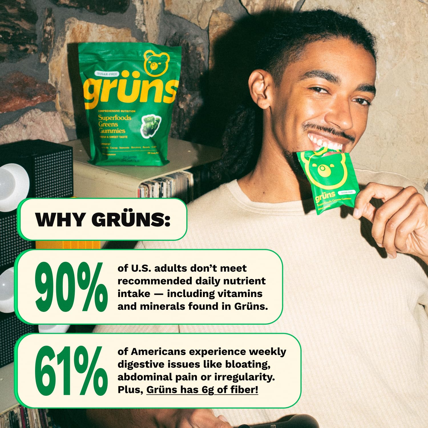 Gruns Adult Super Greens Multivitamin Gummies, Superfood Gummy Vitamins for Women and Men with Spirulina, Chlorella, Adaptogens & Prebiotic Fiber for Digestive Health (28 Count) Grüns buy supplements canada