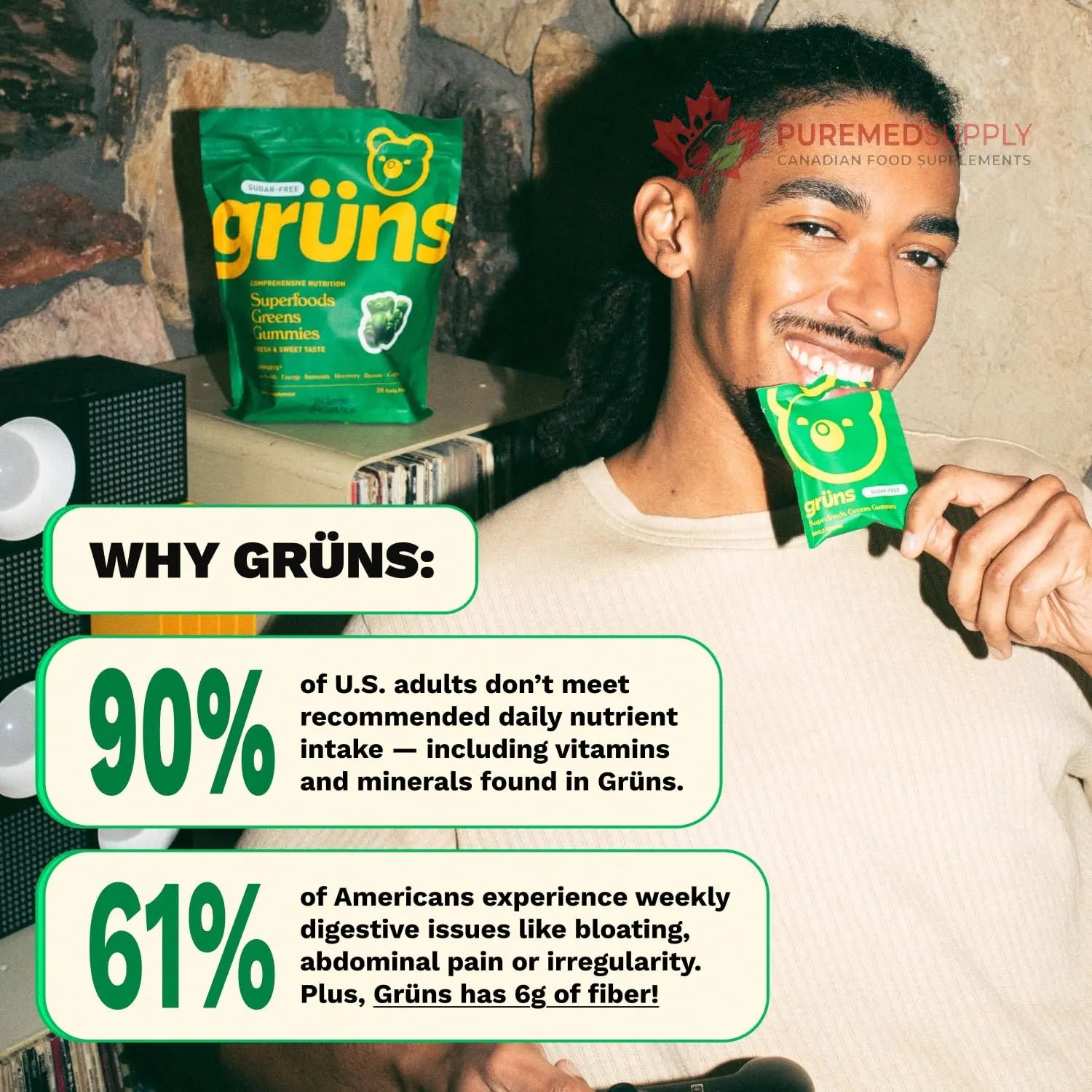 Gruns Sugar-Free Super Greens Gummies, Multivitamin Superfood Gummy Bears, Spirulina, Chlorella, Prebiotics & Fiber gummies for Digestive Health, Adaptogens Supplement, 20 Vitamins & Minerals, 10 pack Grüns buy supplements canada