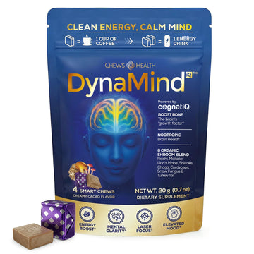 DynaMind iQ Brain Supplement for Memory and Focus for Adults - Nootropic Chews | Coffee Fruit & Mushroom Supplement Blend, Memory Focus Supplement, Caffeine Focus Pills Alternative, 4 Count CHEWSHEALTH buy supplements canada